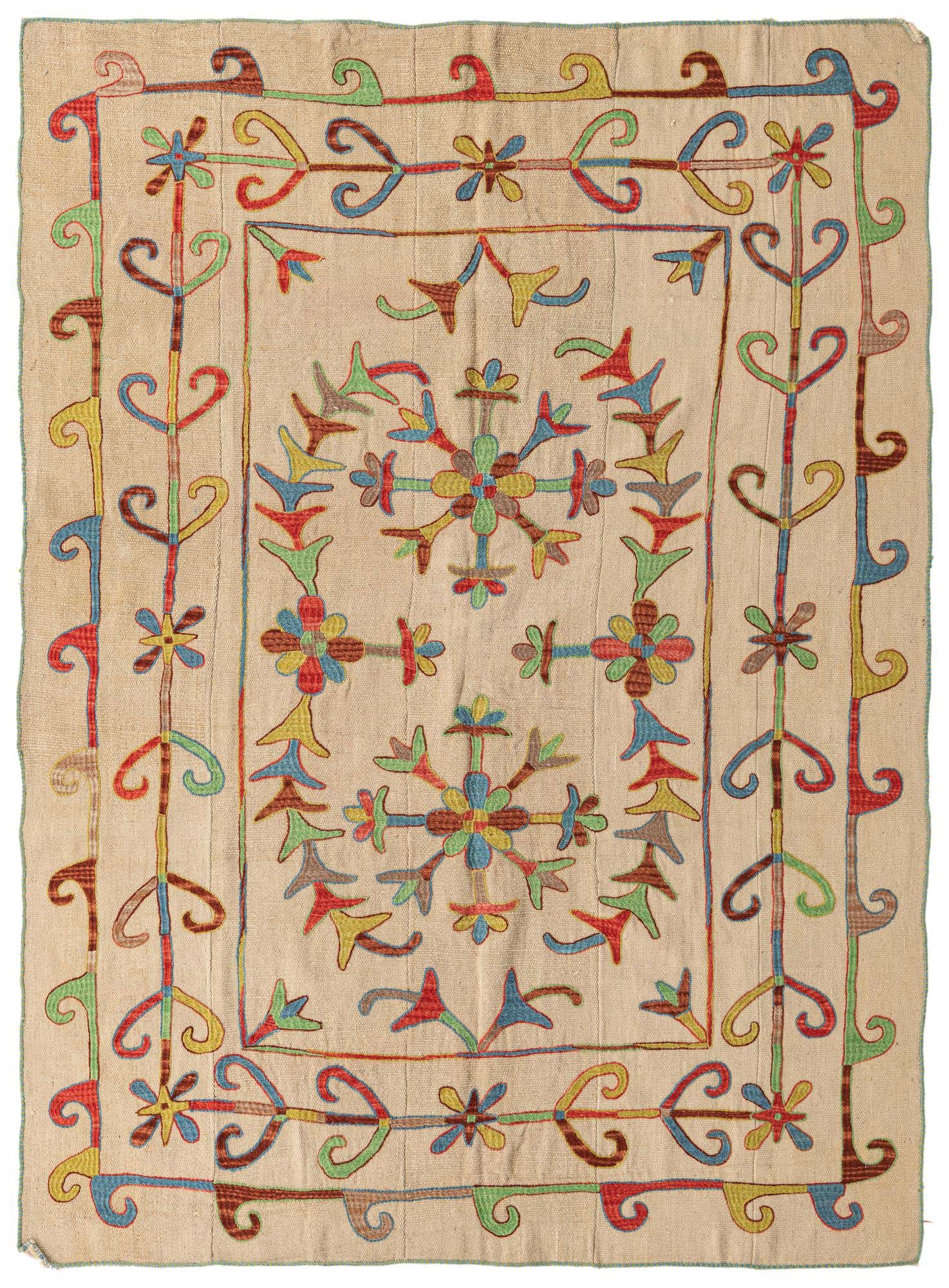 5' 7 x 7' 4 Hand Woven Kilim Suzani Wool Rug
