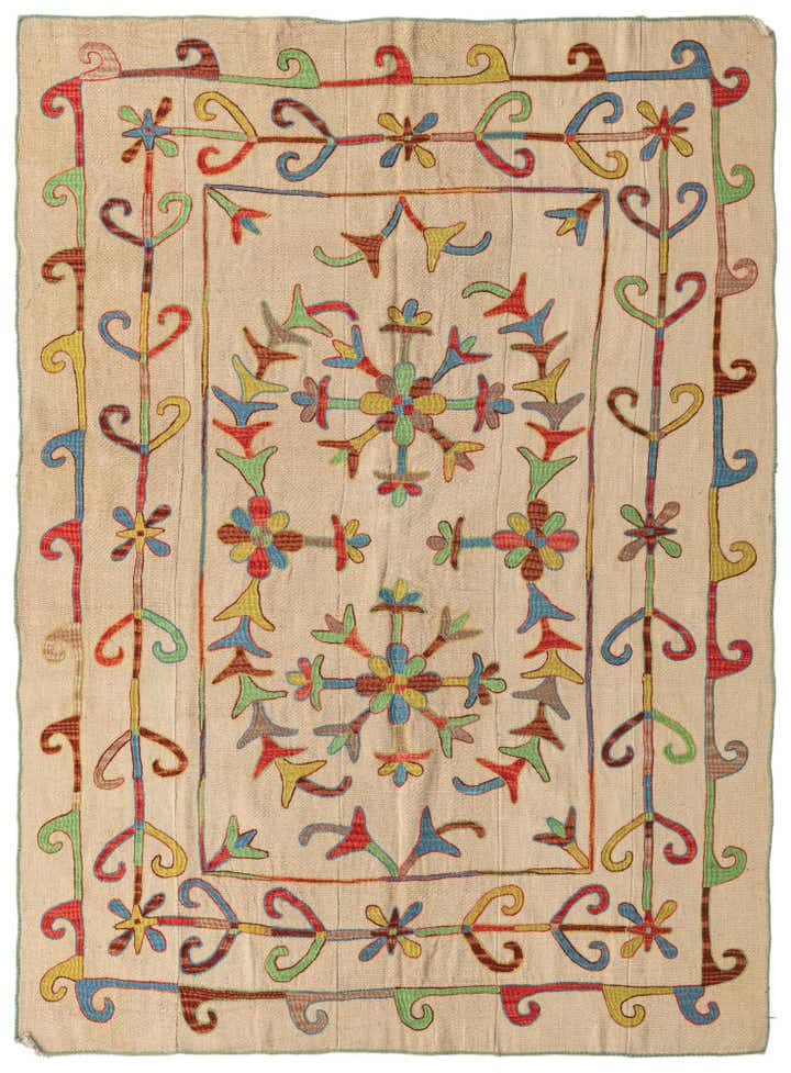5' 7 x 7' 4 Hand Woven Kilim Suzani Wool Rug