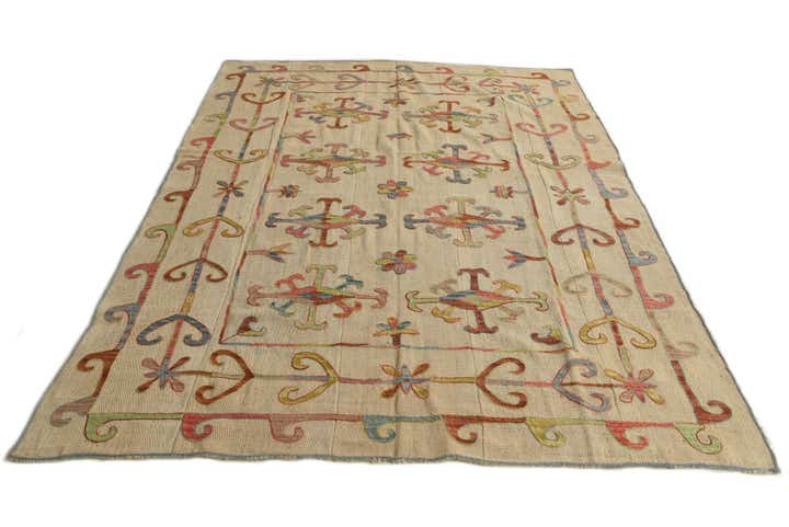 5' 9 x 7' 10 Hand Woven Kilim Suzani Wool Rug