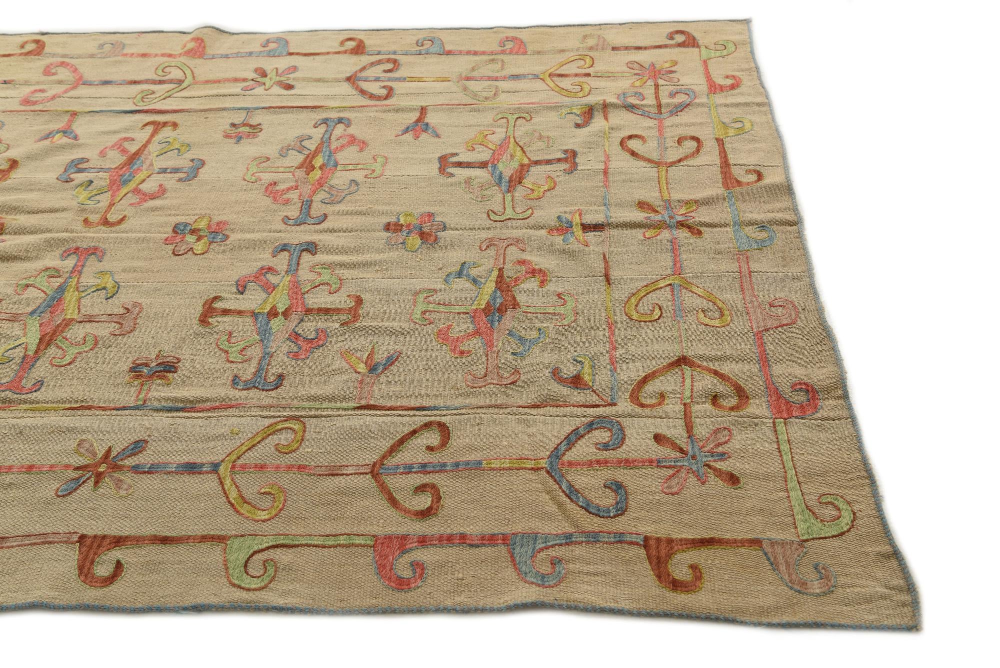5' 9 x 7' 10 Hand Woven Kilim Suzani Wool Rug