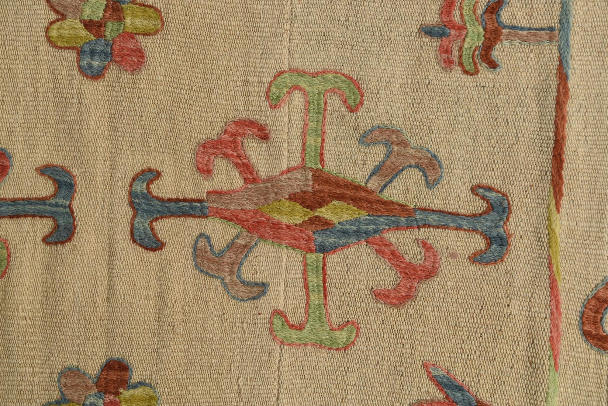 5' 9 x 7' 10 Hand Woven Kilim Suzani Wool Rug