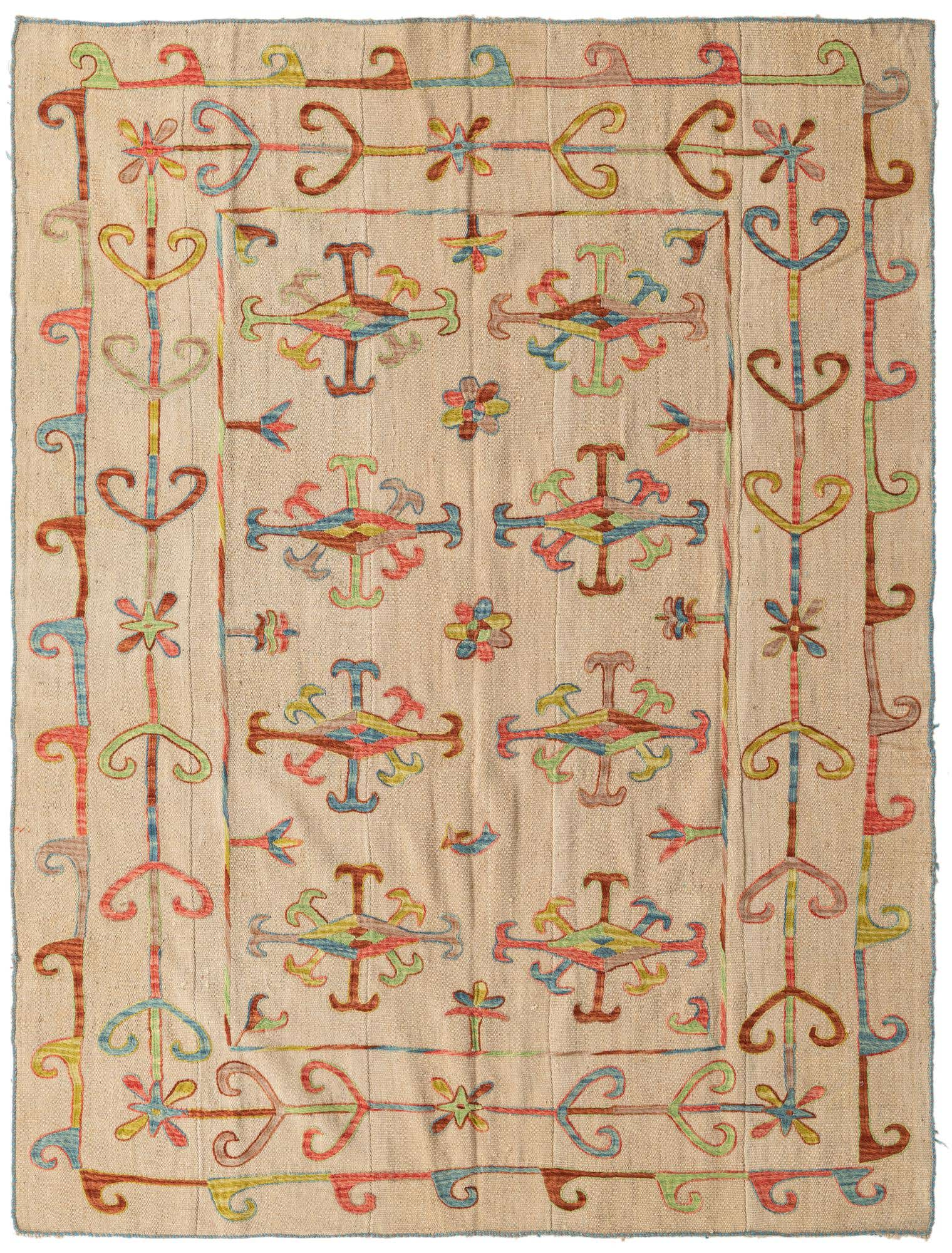 5' 9 x 7' 10 Hand Woven Kilim Suzani Wool Rug