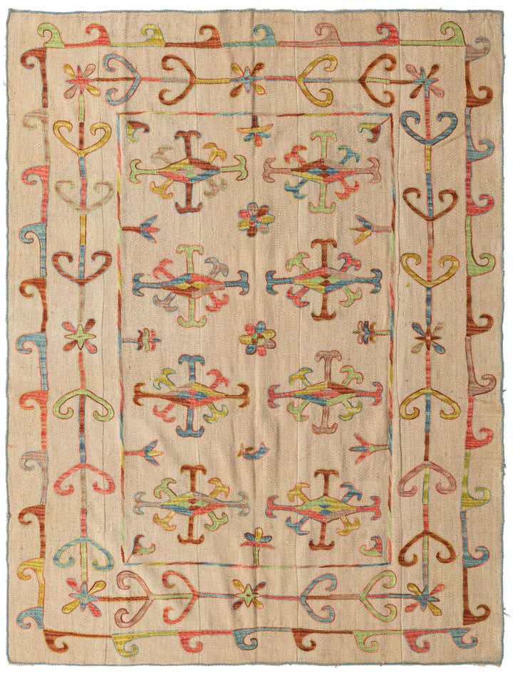 5' 9 x 7' 10 Hand Woven Kilim Suzani Wool Rug