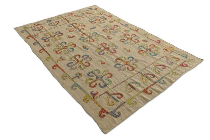 5' 7 x 7' 9 Hand Woven Kilim Suzani Wool Rug