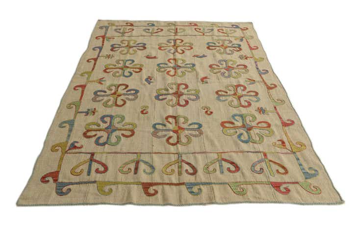 5' 7 x 7' 9 Hand Woven Kilim Suzani Wool Rug