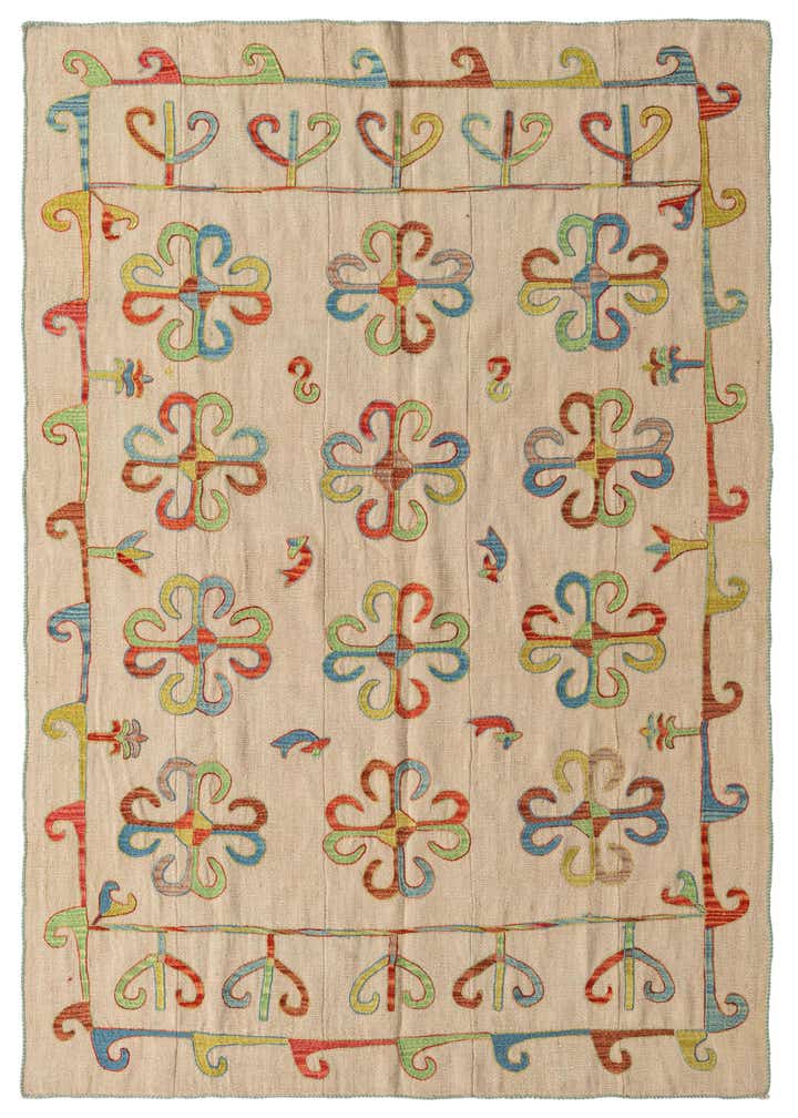 5' 7 x 7' 9 Hand Woven Kilim Suzani Wool Rug