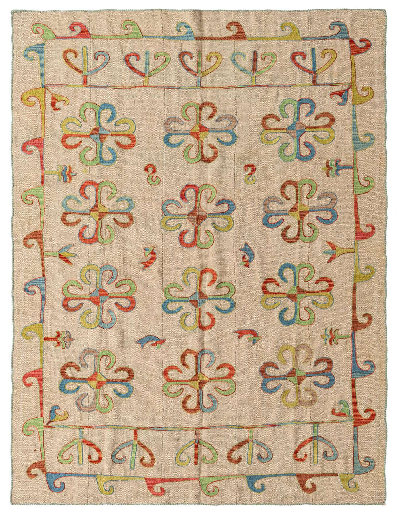 5' 7 x 7' 9 Hand Woven Kilim Suzani Wool Rug