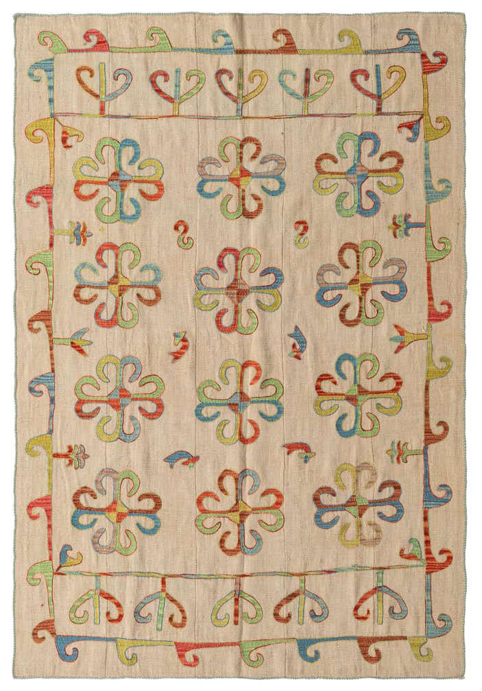 5' 7 x 7' 9 Hand Woven Kilim Suzani Wool Rug