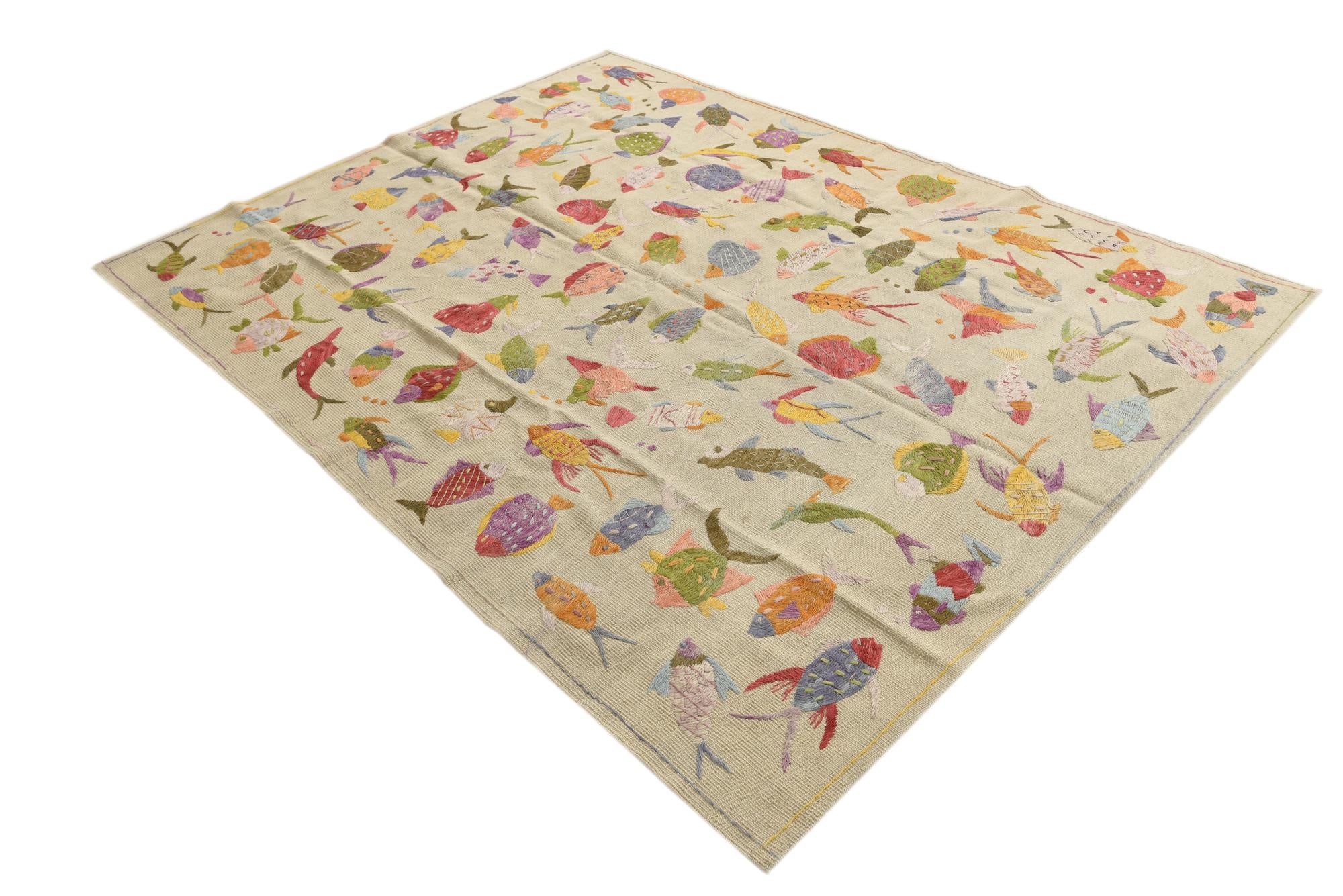 5' 10 x 7' 7 Hand Woven Kilim Suzani Wool Rug