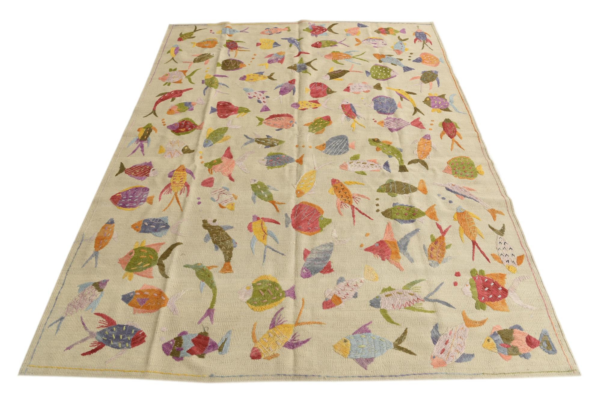 5' 10 x 7' 7 Hand Woven Kilim Suzani Wool Rug