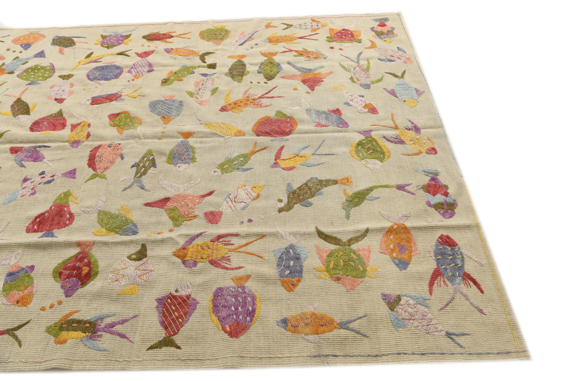 5' 10 x 7' 7 Hand Woven Kilim Suzani Wool Rug