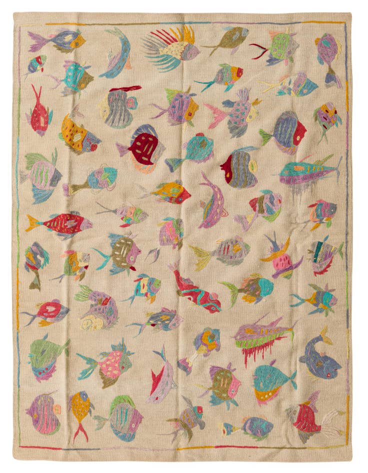 Detail image of 4' 9 x 6' 8 Hand Woven Kilim Suzani Wool Rug