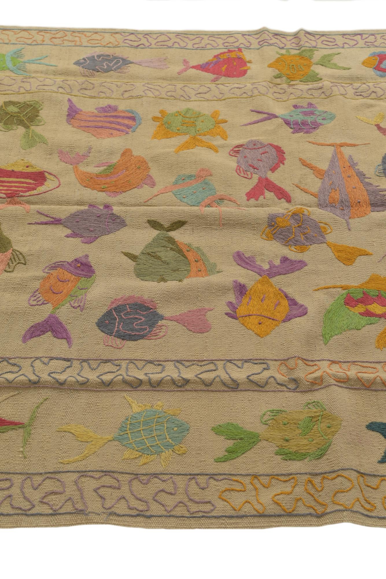 4' 9 x 6' 7 Hand Woven Kilim Suzani Wool Rug
