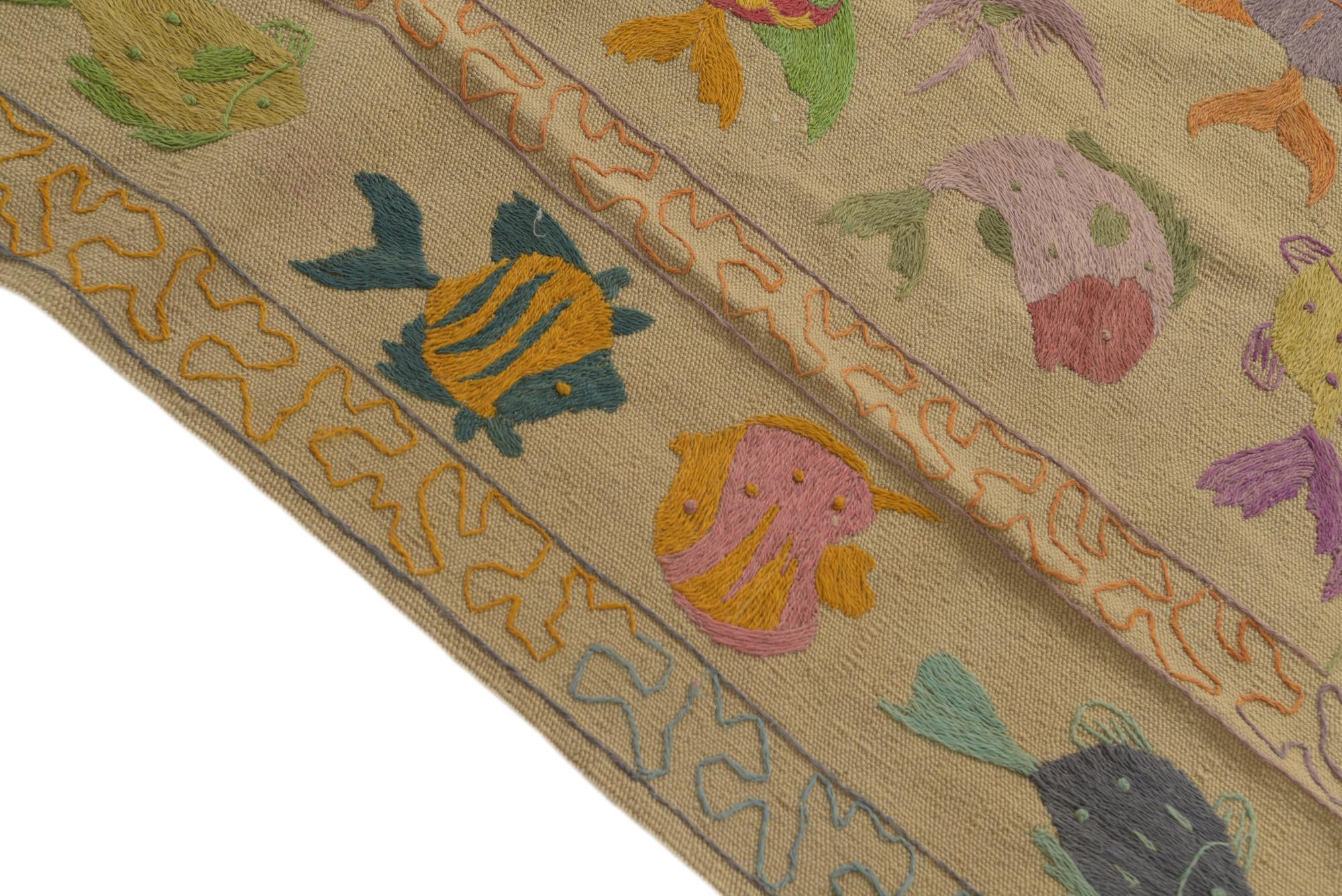 4' 9 x 6' 7 Hand Woven Kilim Suzani Wool Rug