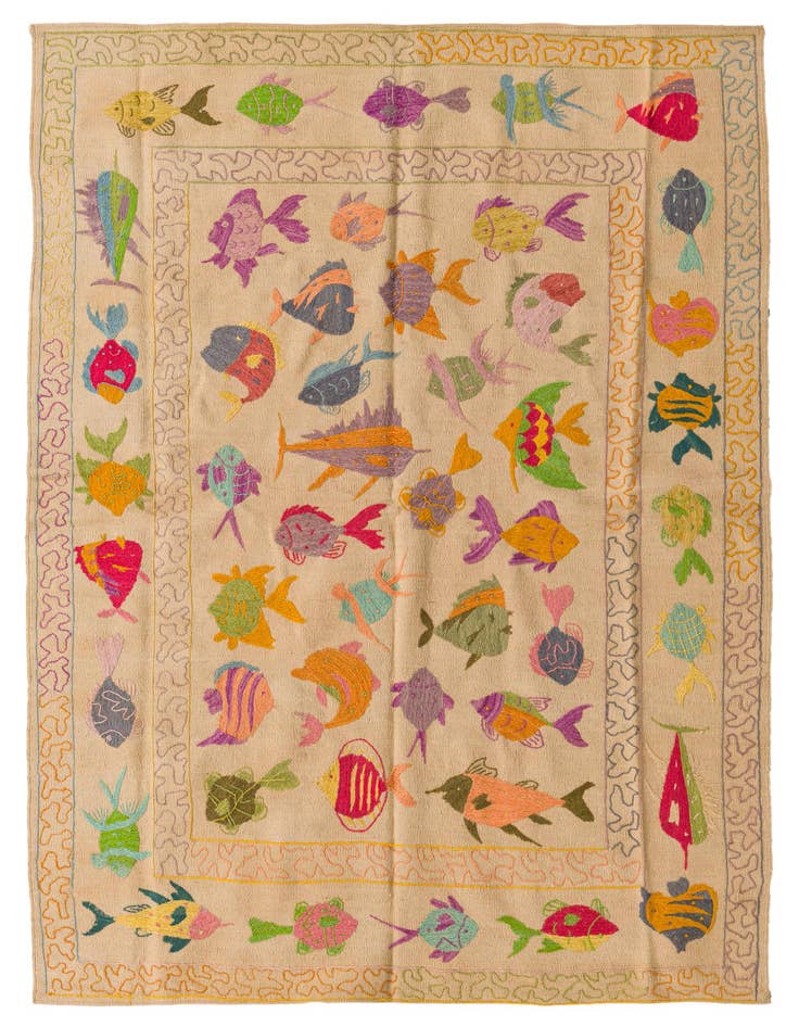 Detail image of 4' 9 x 6' 7 Hand Woven Kilim Suzani Wool Rug