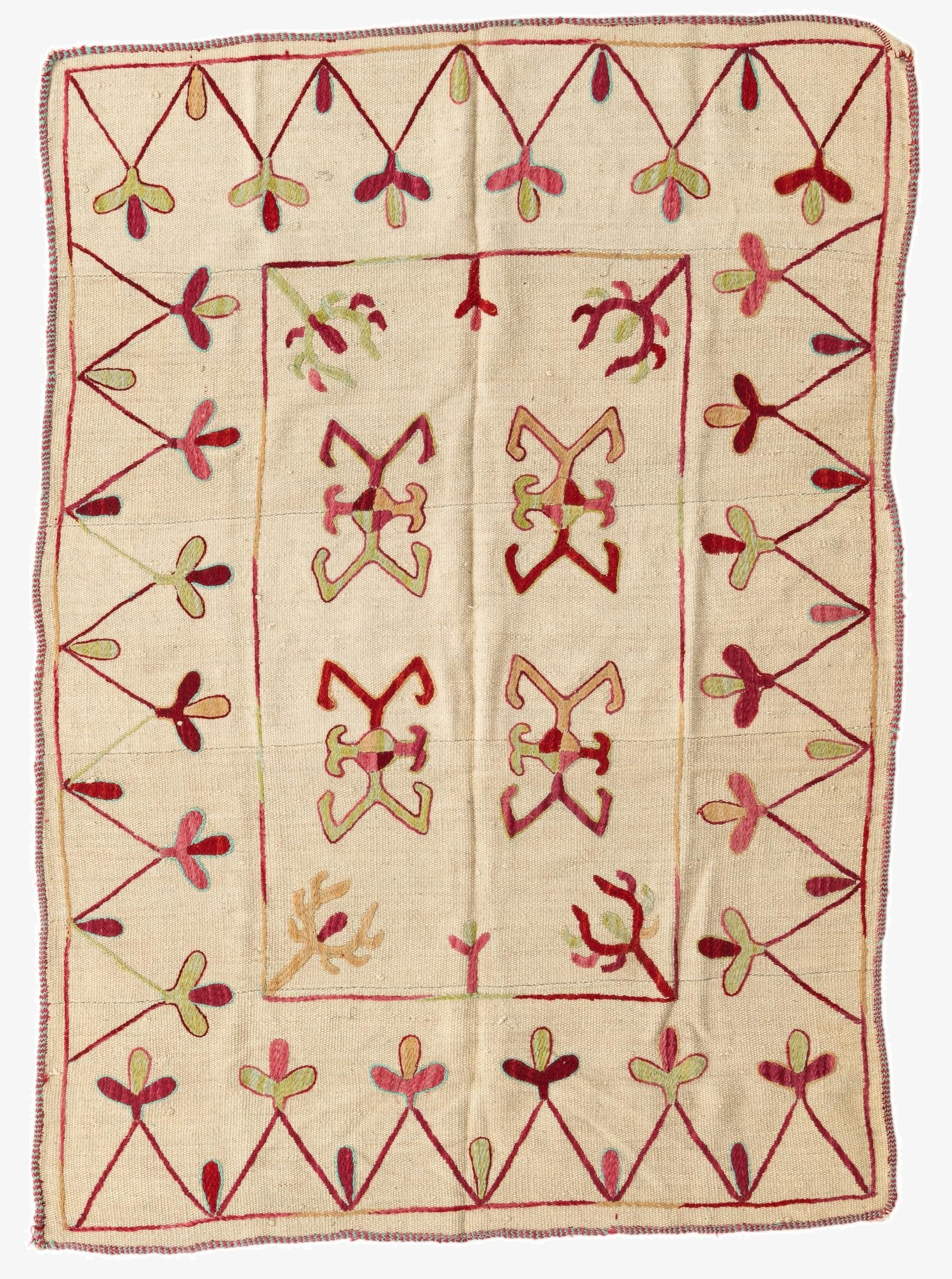 4' 1 x 5' 8  Hand Woven Kilim Suzani Wool Rug