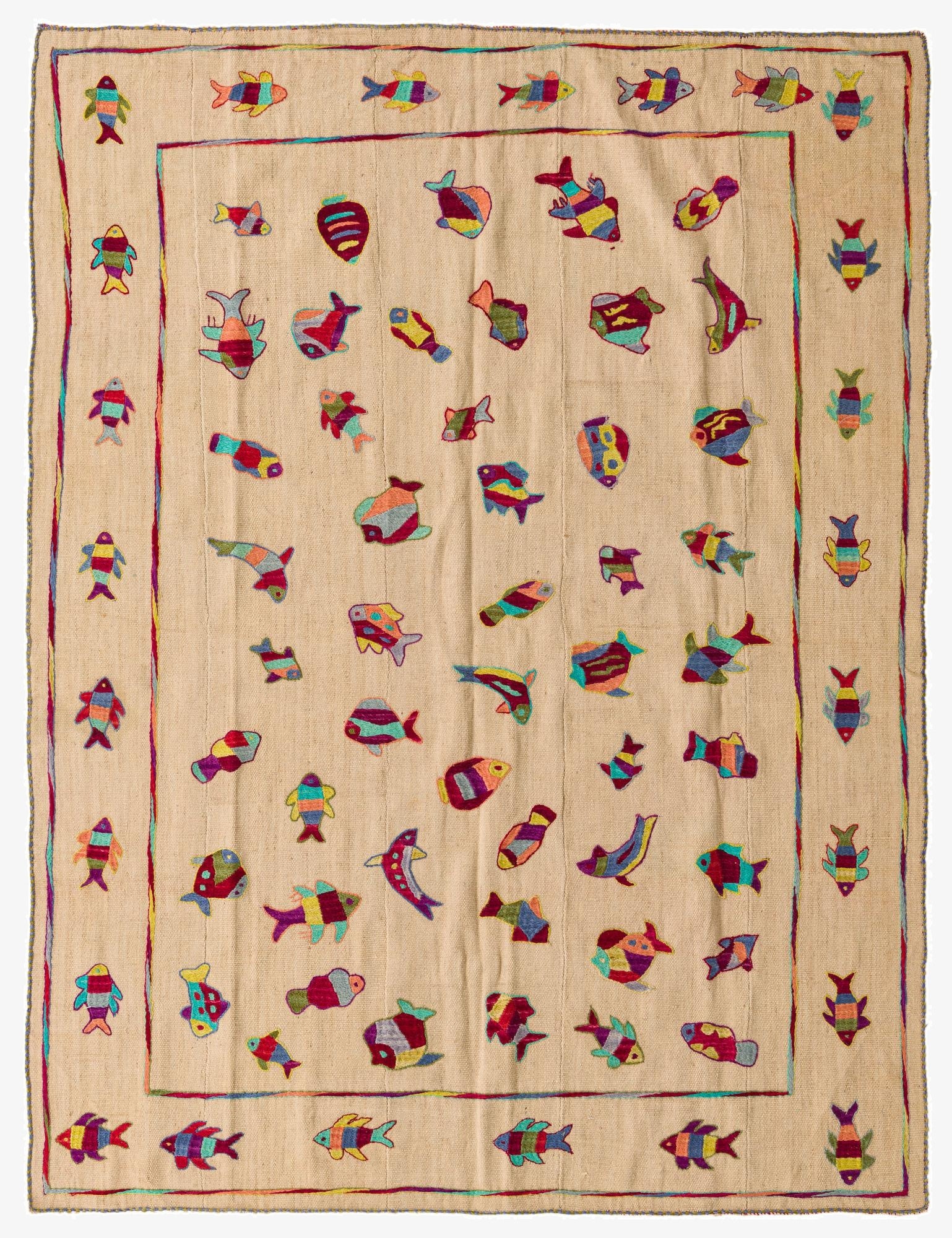 5' 9 x 7' 7  Hand Woven Kilim Suzani Wool Rug