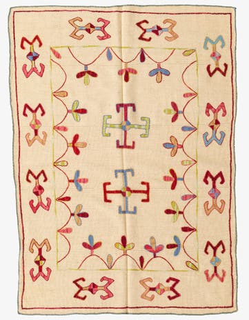 4' x 5' 8 Hand Woven Kilim Suzani Wool Rug