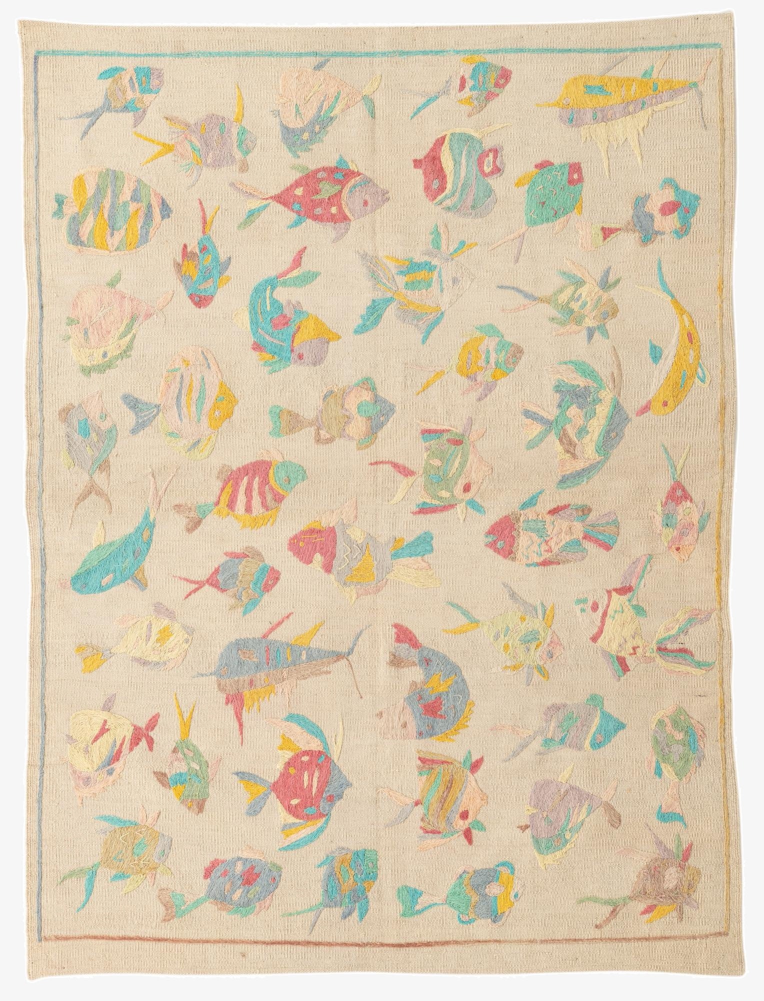 4' 3 x 5' 8  Hand Woven Kilim Suzani Wool Rug