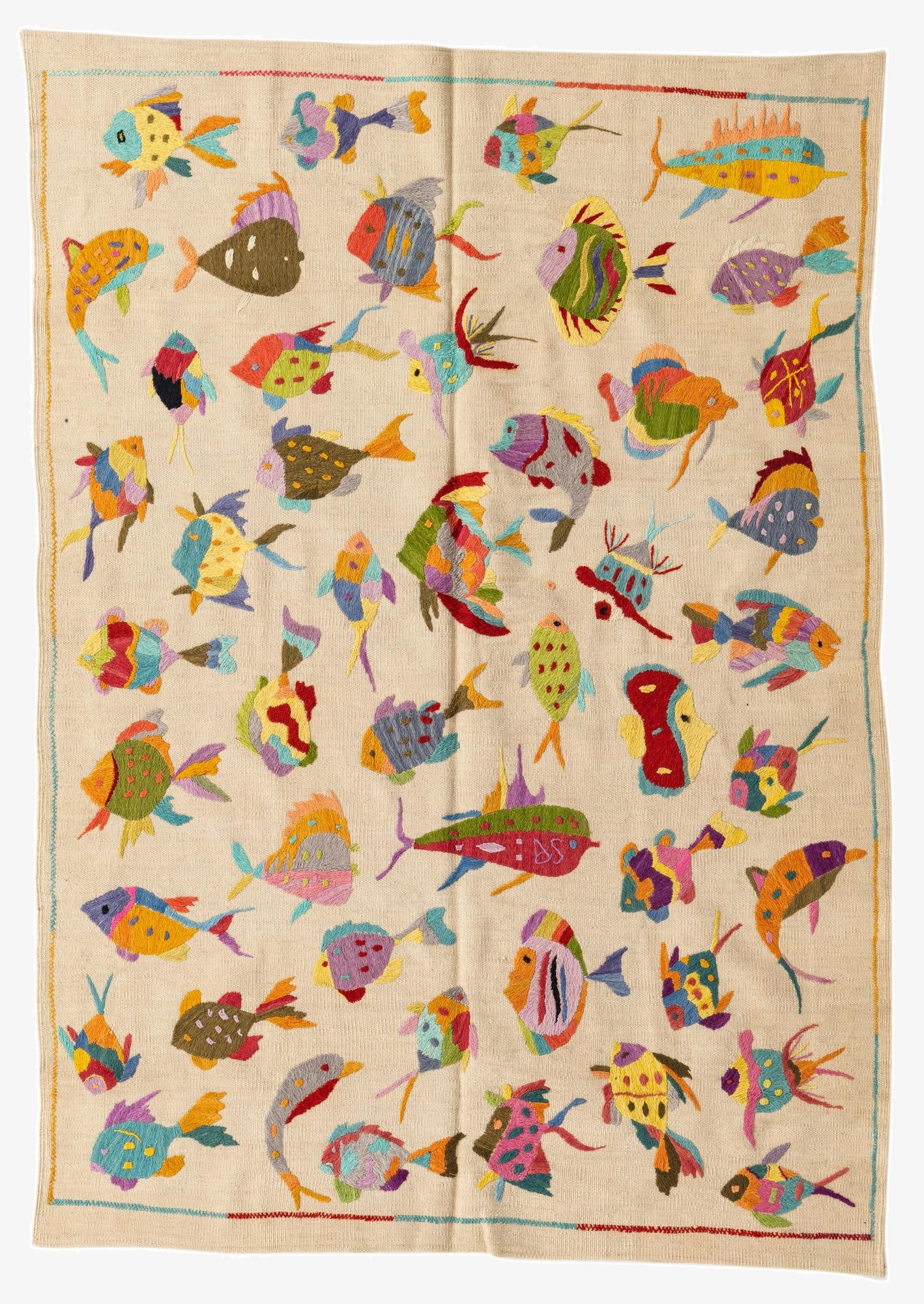 4' 4 x 6' 2  Hand Woven Kilim Suzani Wool Rug