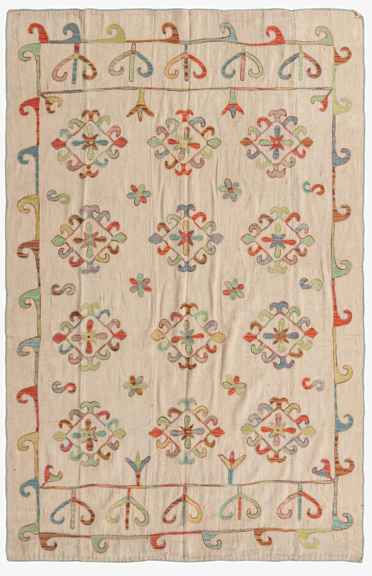 5' 4 x 8' 3  Hand Woven Kilim Suzani Wool Rug