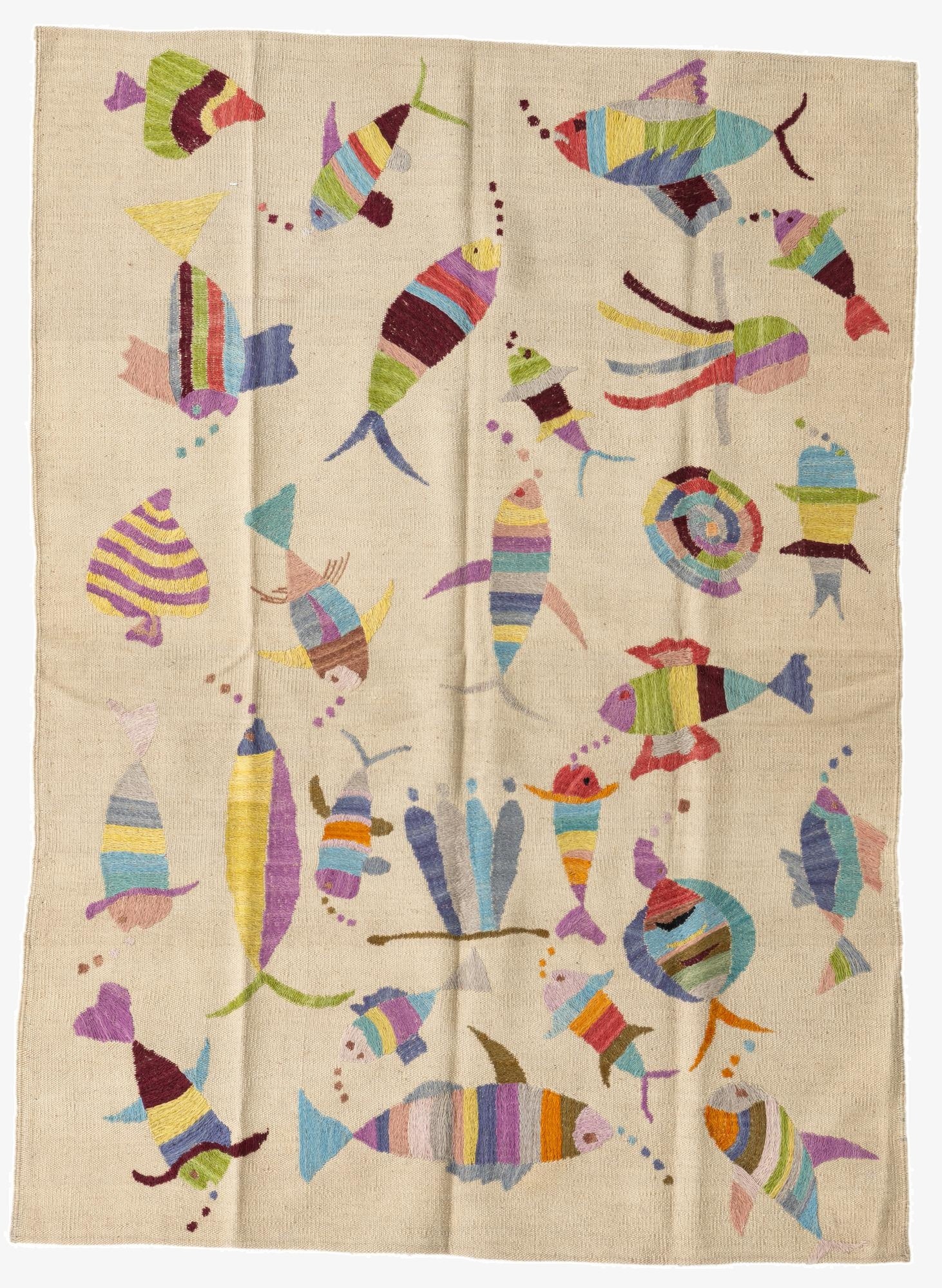 4' x 5' 7  Hand Woven Kilim Suzani Wool Rug