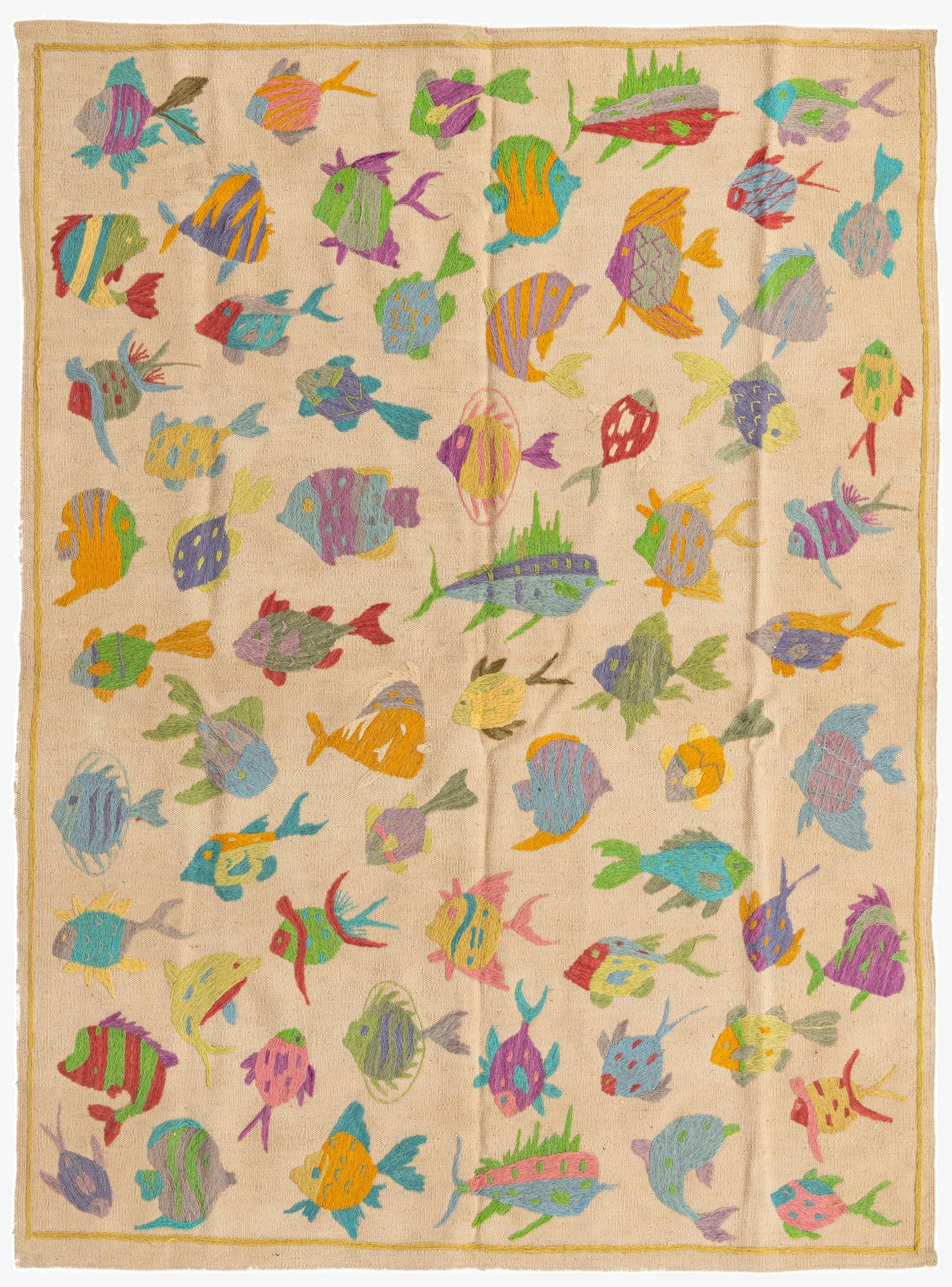 4' 2 x 6' 7  Hand Woven Kilim Suzani Wool Rug