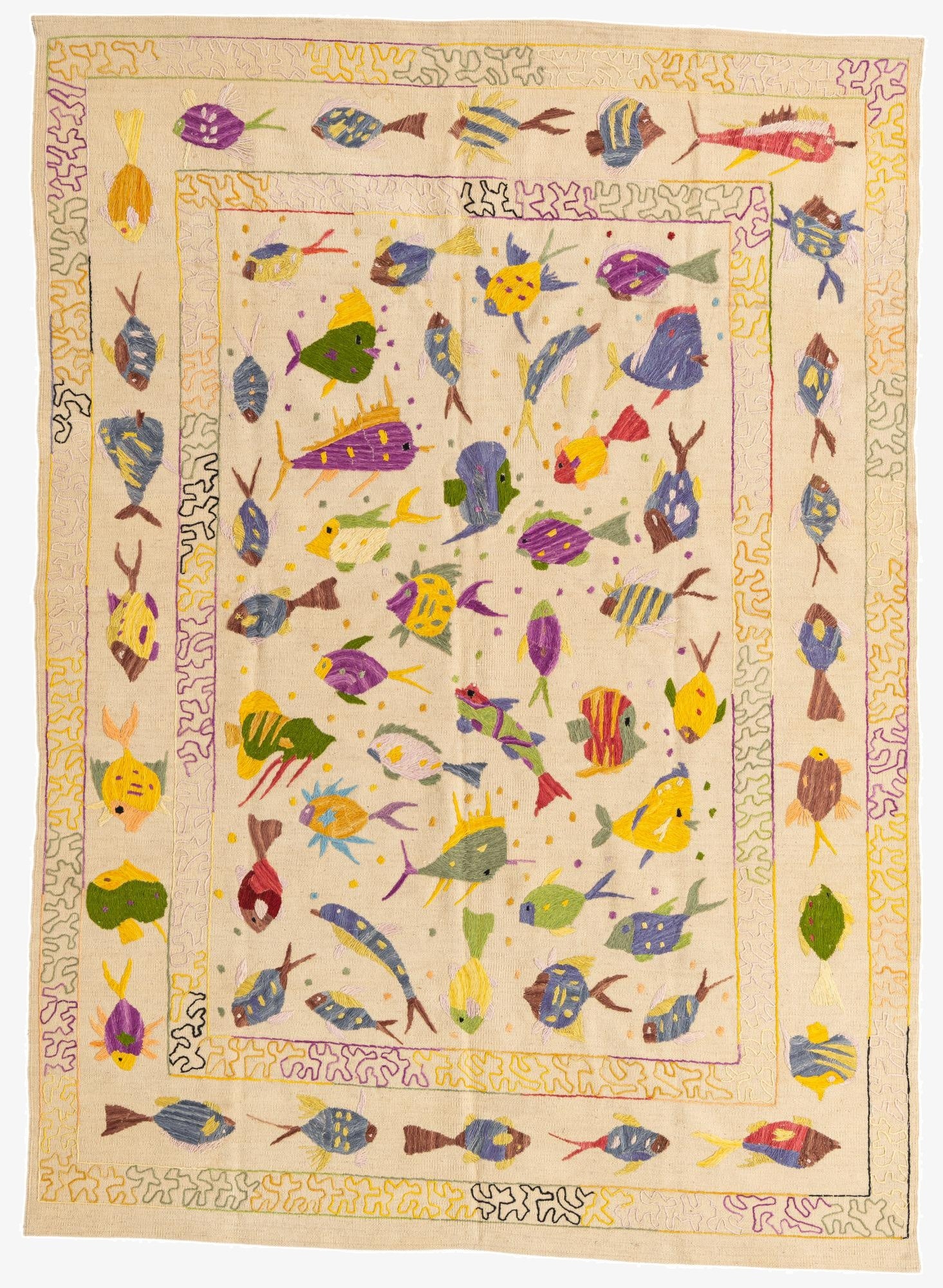 5' 7 x 7' 9  Hand Woven Kilim Suzani Wool Rug