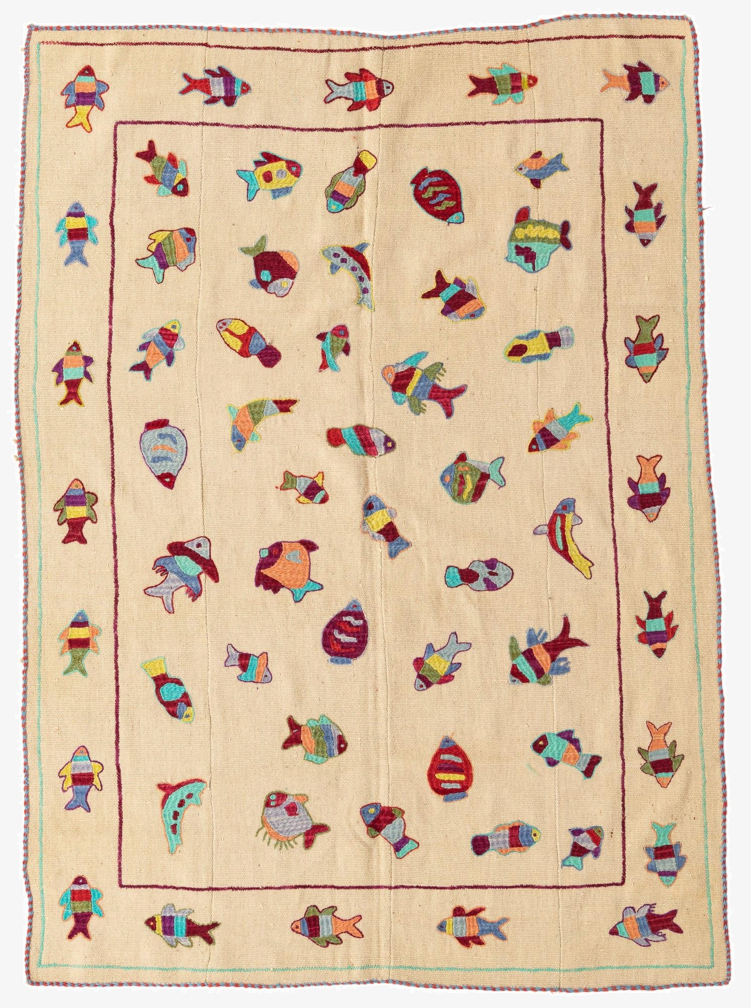 5' x 6' 8  Hand Woven Kilim Suzani Wool Rug