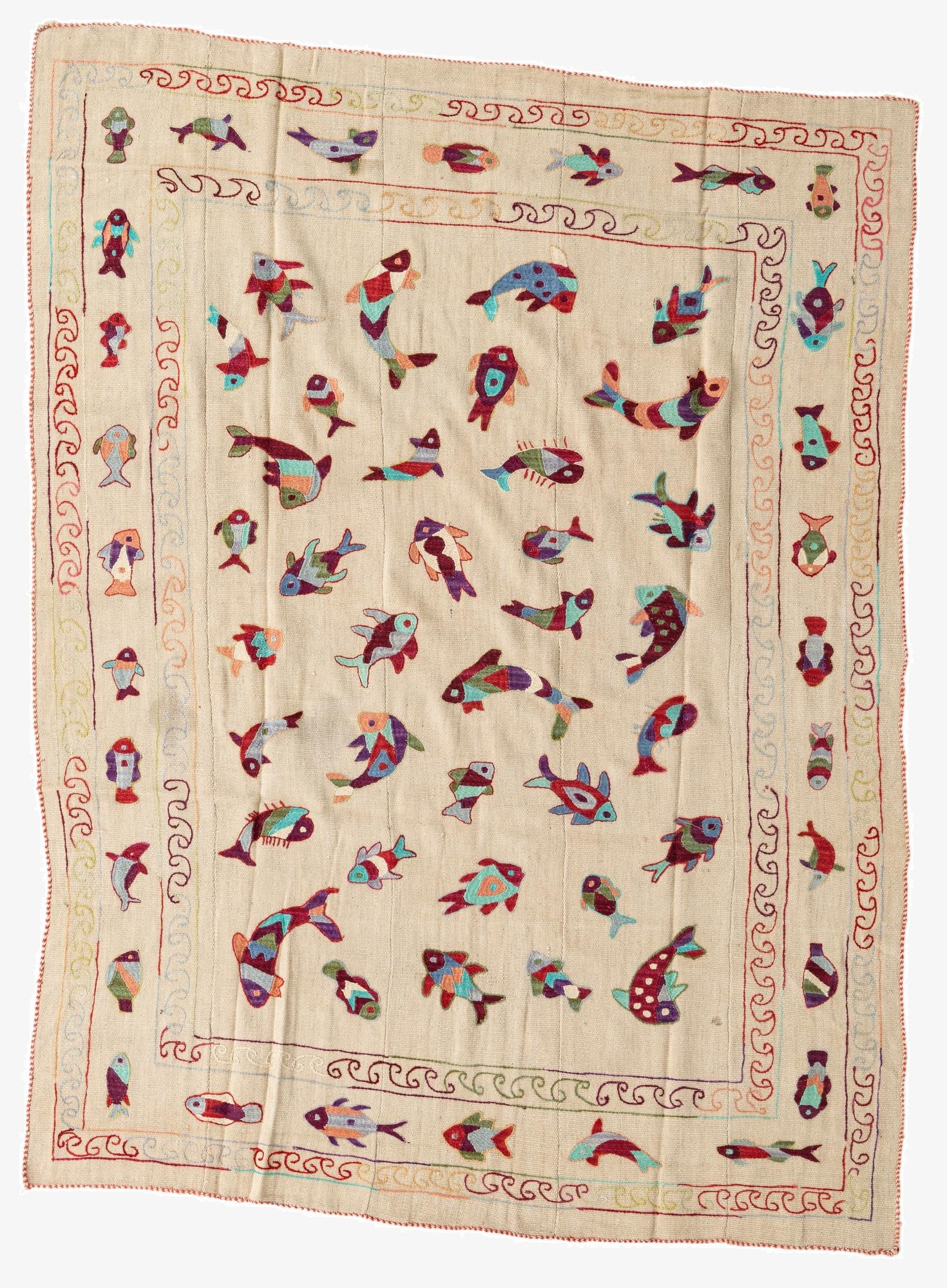 5' 8 x 7' 8  Hand Woven Kilim Suzani Wool Rug