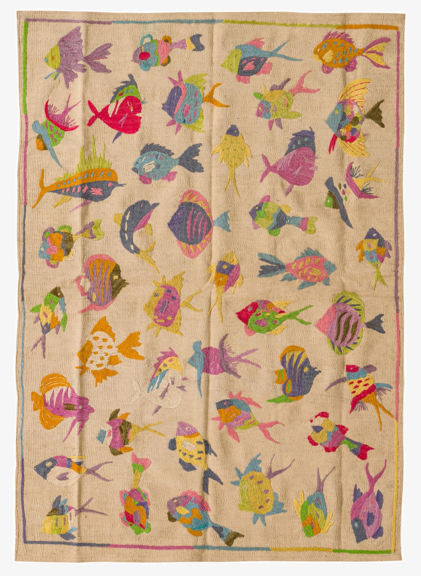 4' x 5' 8  Hand Woven Kilim Suzani Wool Rug