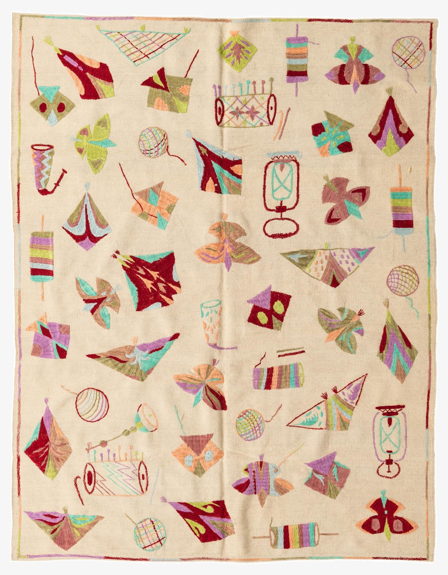 5' 8 x 7' 3  Hand Woven Kilim Suzani Wool Rug