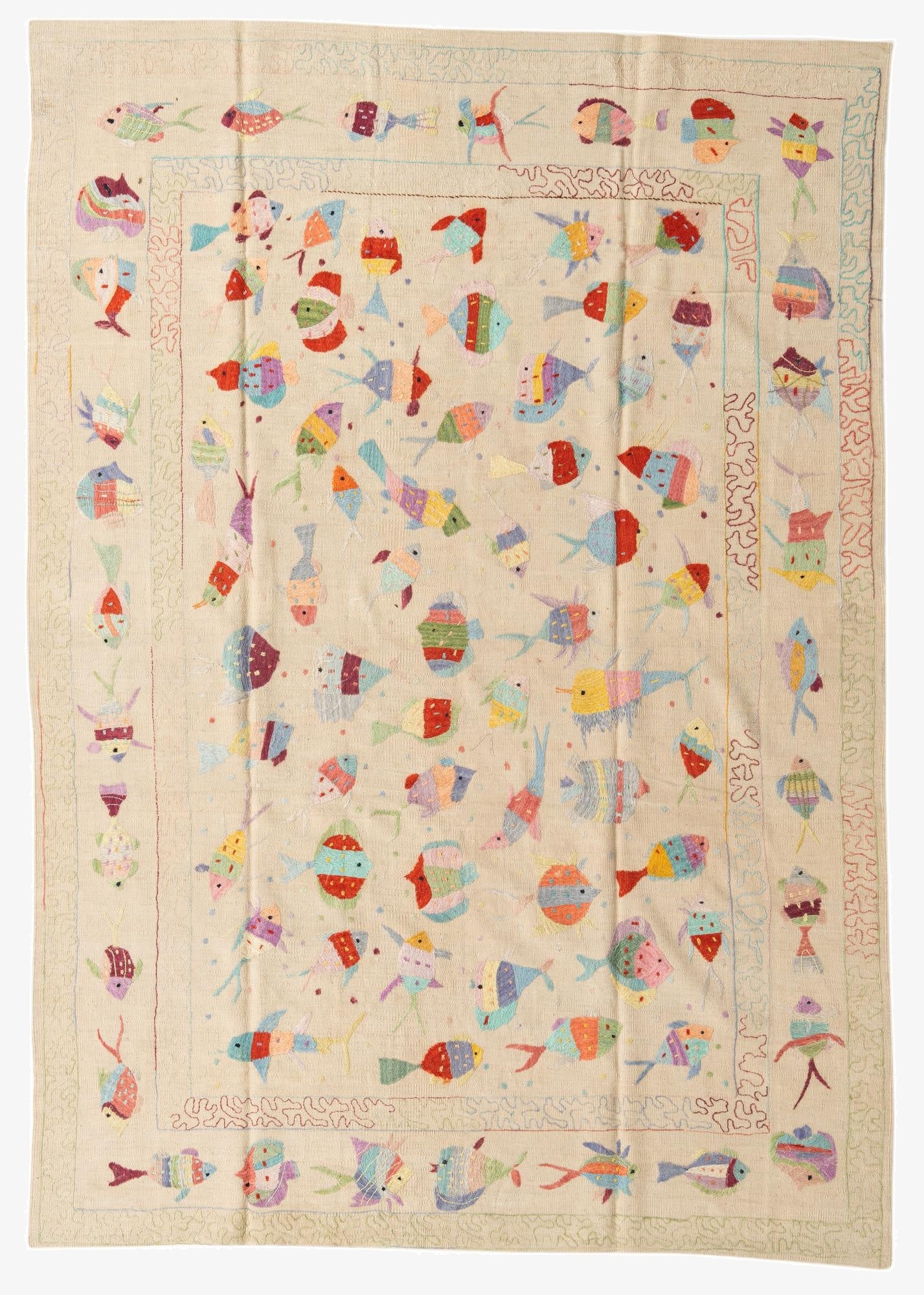 6' 6 x 9' 2  Hand Woven Kilim Suzani Wool Rug