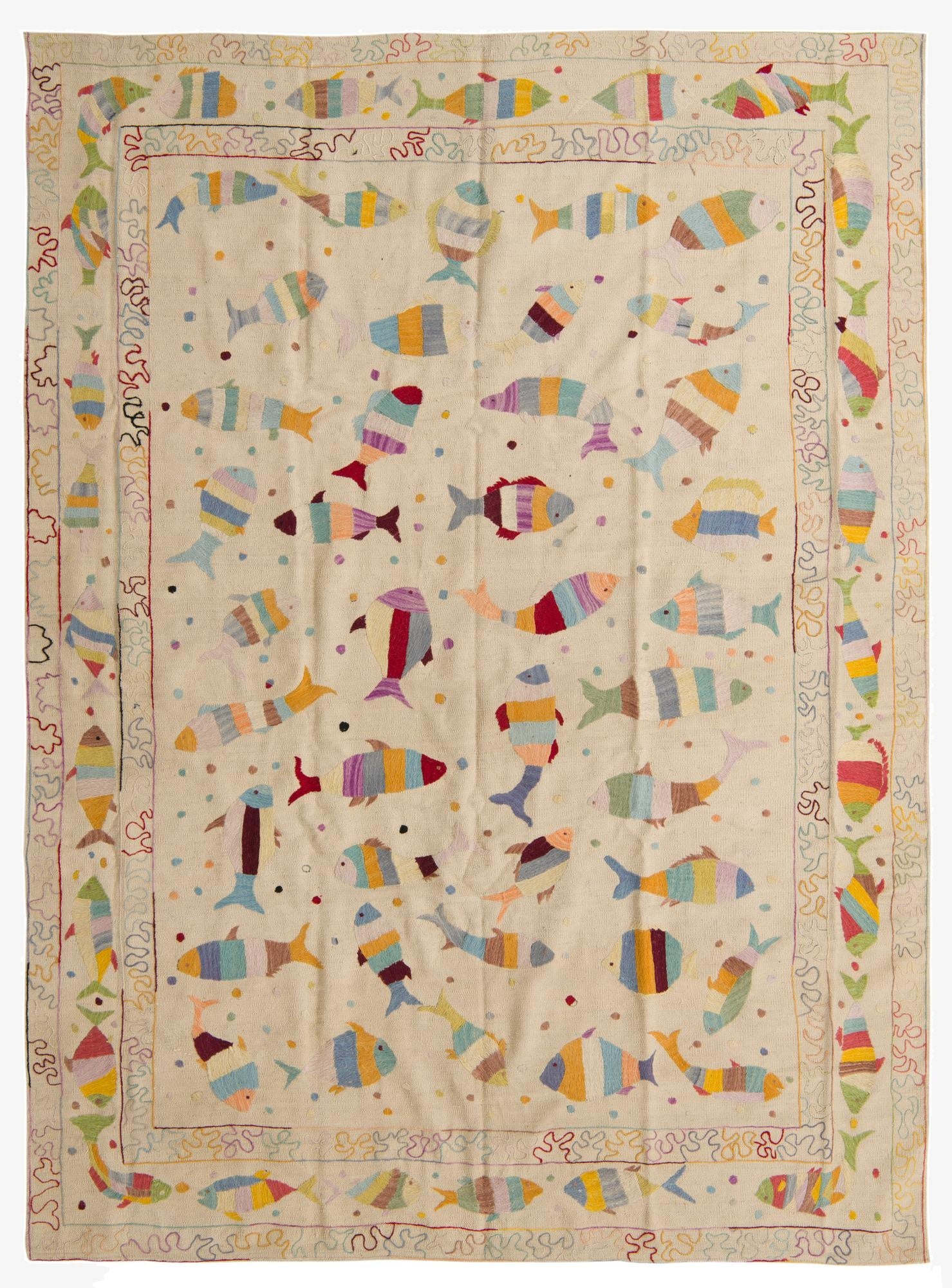 7' 2 x 9' 6  Hand Woven Kilim Suzani Wool Rug