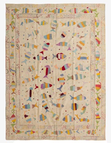 7' 2 x 9' 6 Hand Woven Kilim Suzani Wool Rug