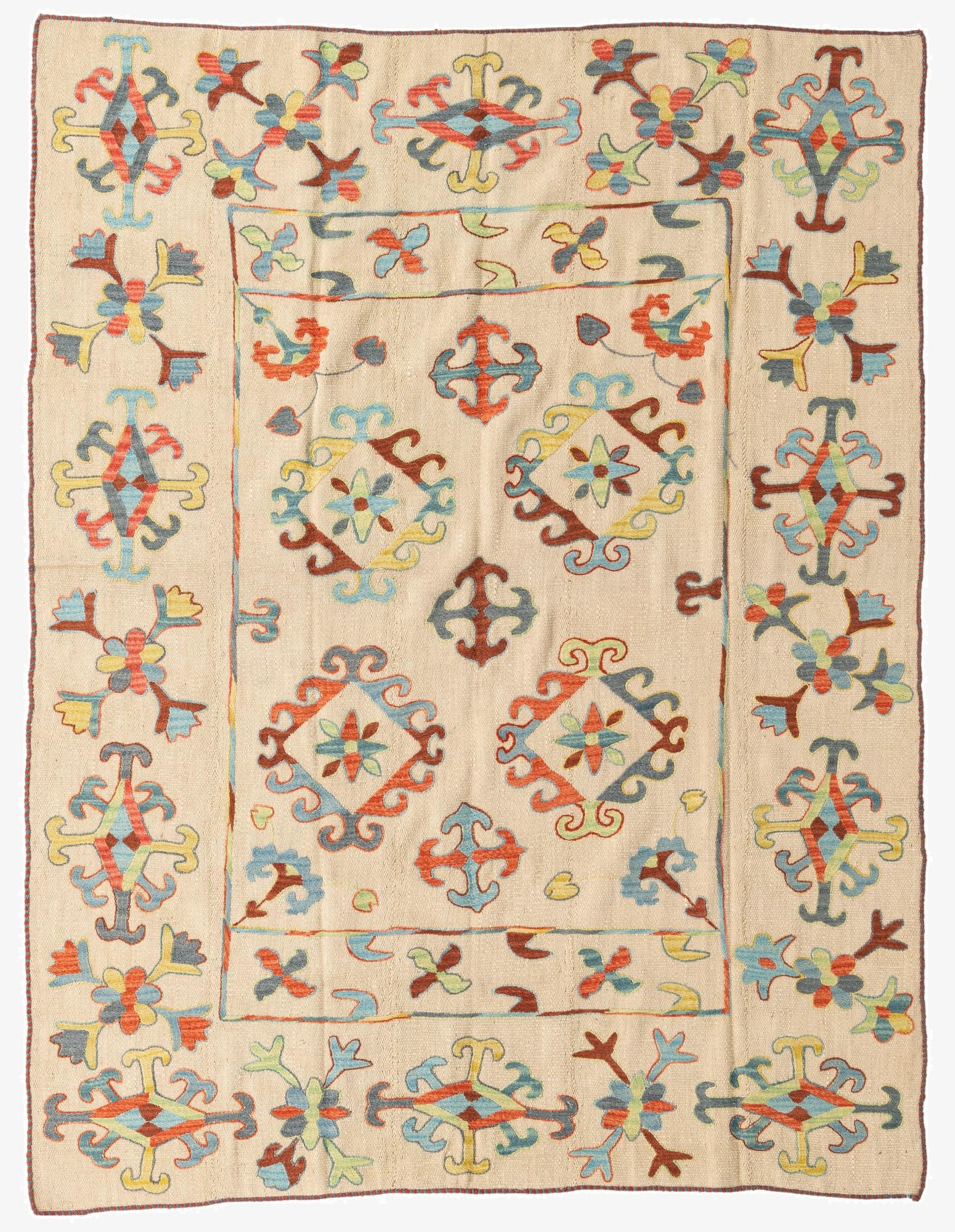 6' x 7' 8  Hand Woven Kilim Suzani Wool Rug