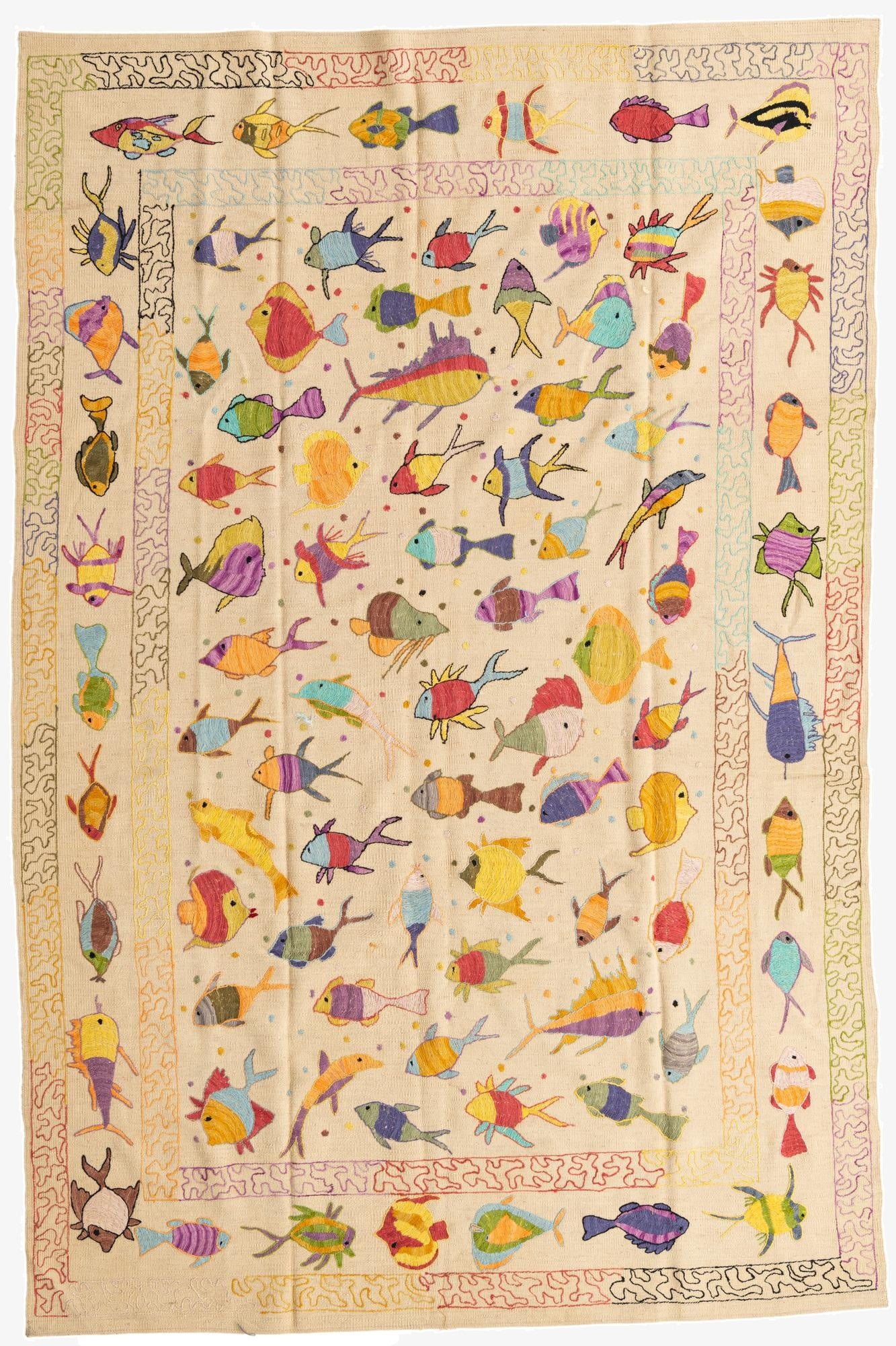 6' 4 x 9' 6  Hand Woven Kilim Suzani Wool Rug