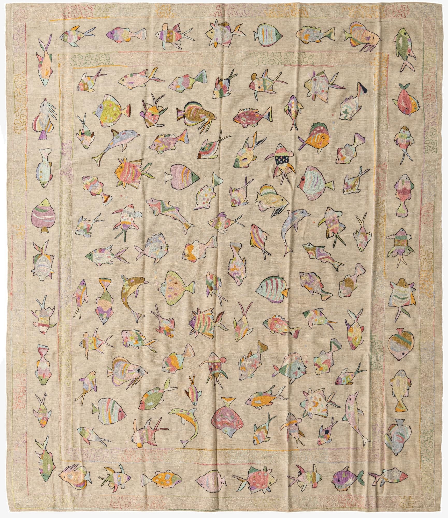 8' x 9' 1  Hand Woven Kilim Suzani Wool Rug