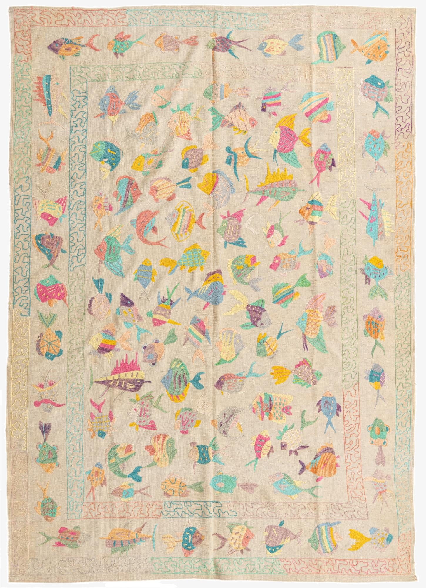 6' 5 x 9' 1  Hand Woven Kilim Suzani Wool Rug