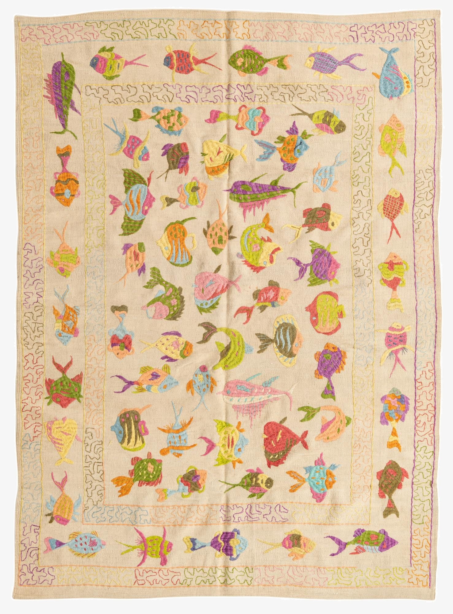 5' 6 x 7' 6  Hand Woven Kilim Suzani Wool Rug