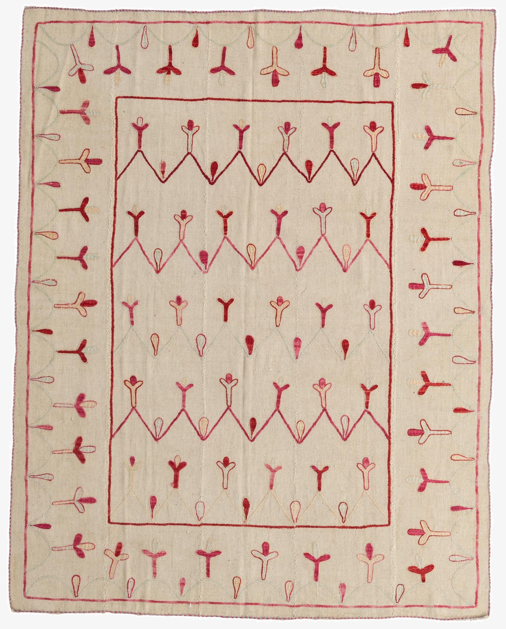 6' x 7' 6  Hand Woven Kilim Suzani Wool Rug