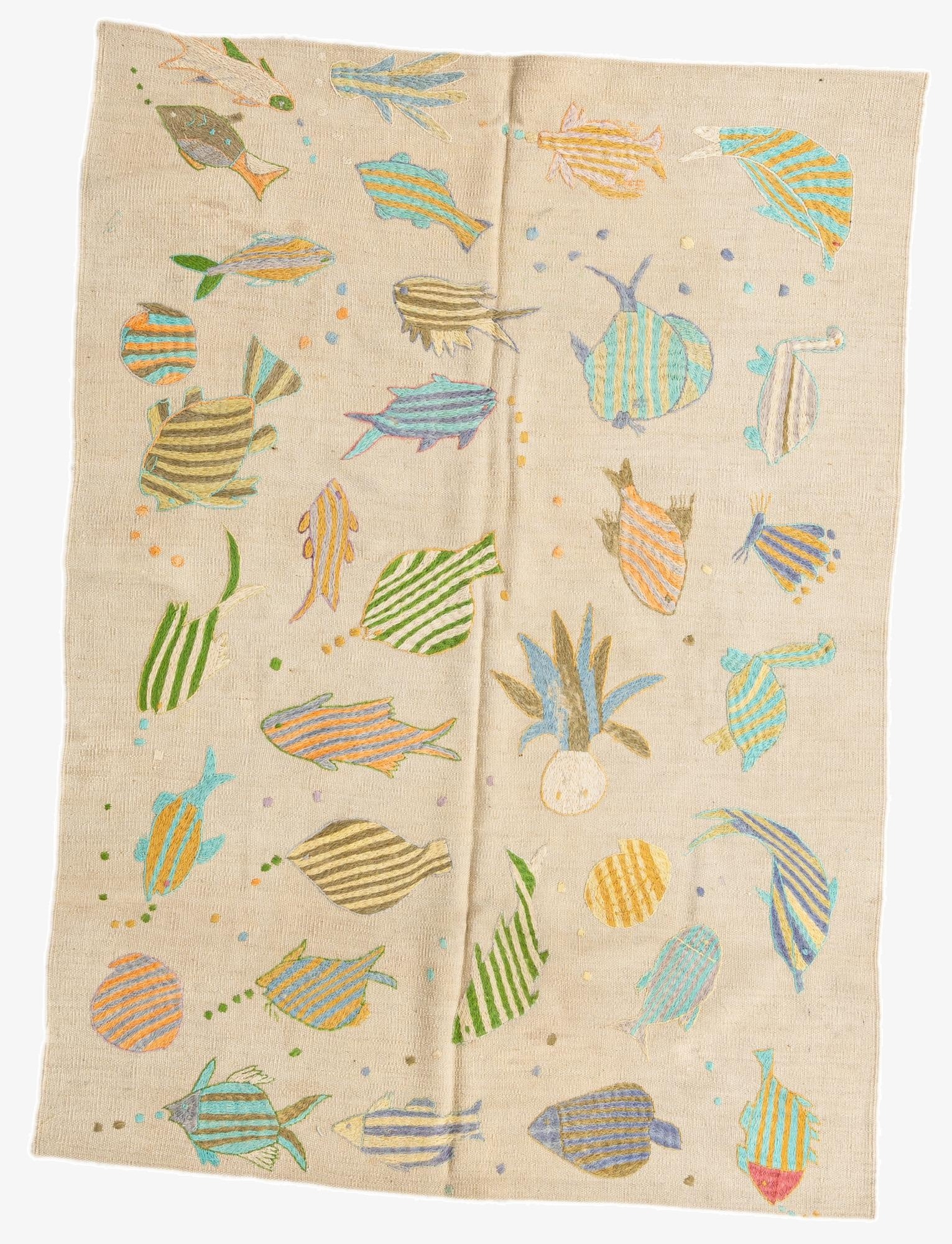 3' 11 x 5' 5  Hand Woven Kilim Suzani Wool Rug