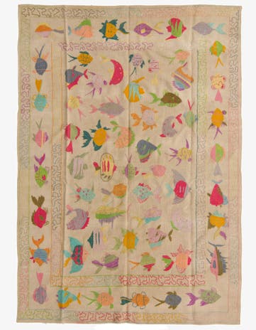 5' 4 x 7' 6 Hand Woven Kilim Suzani Wool Rug