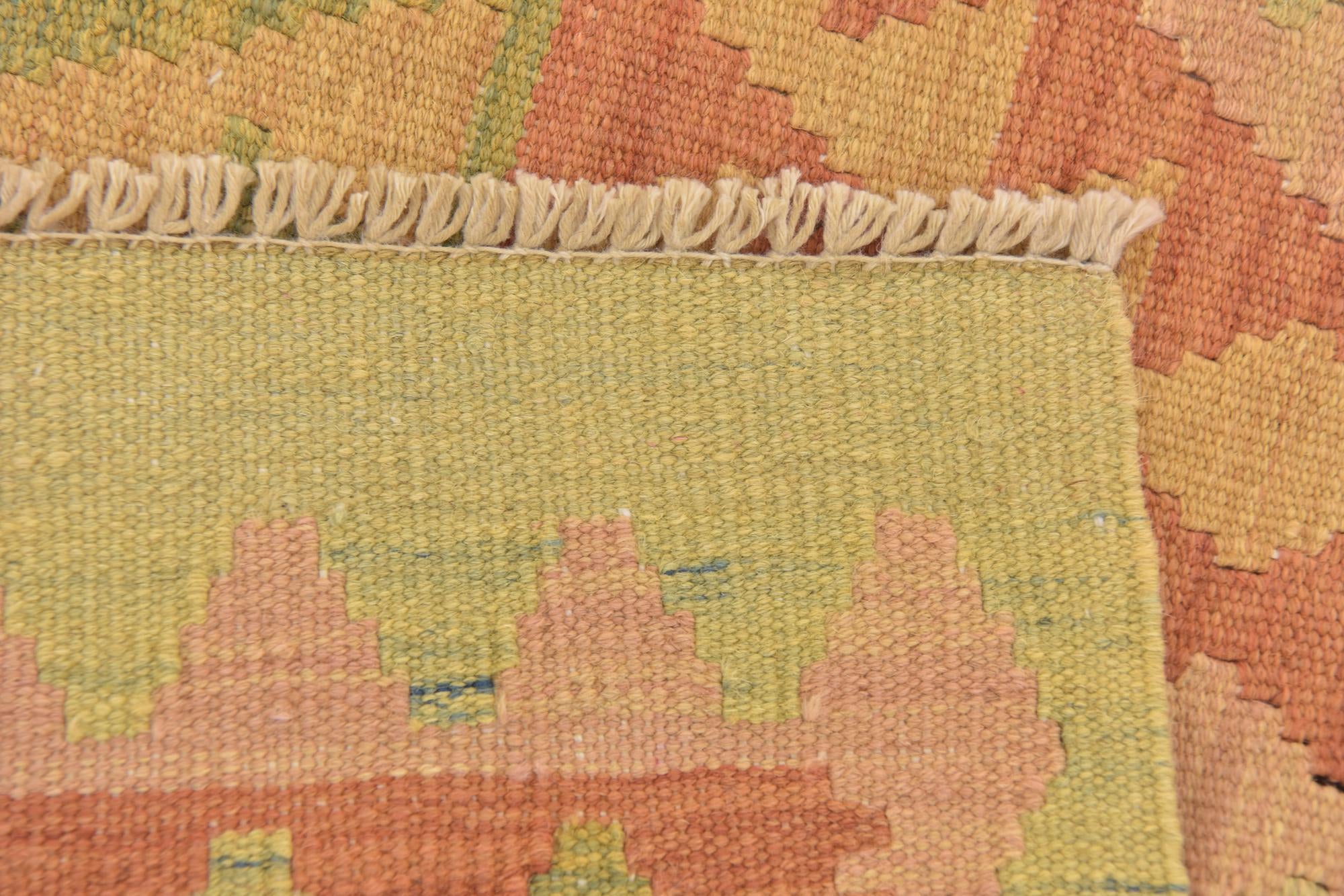 3' 2 x 4' 10 Hand Woven Kilim Waziri Wool Rug