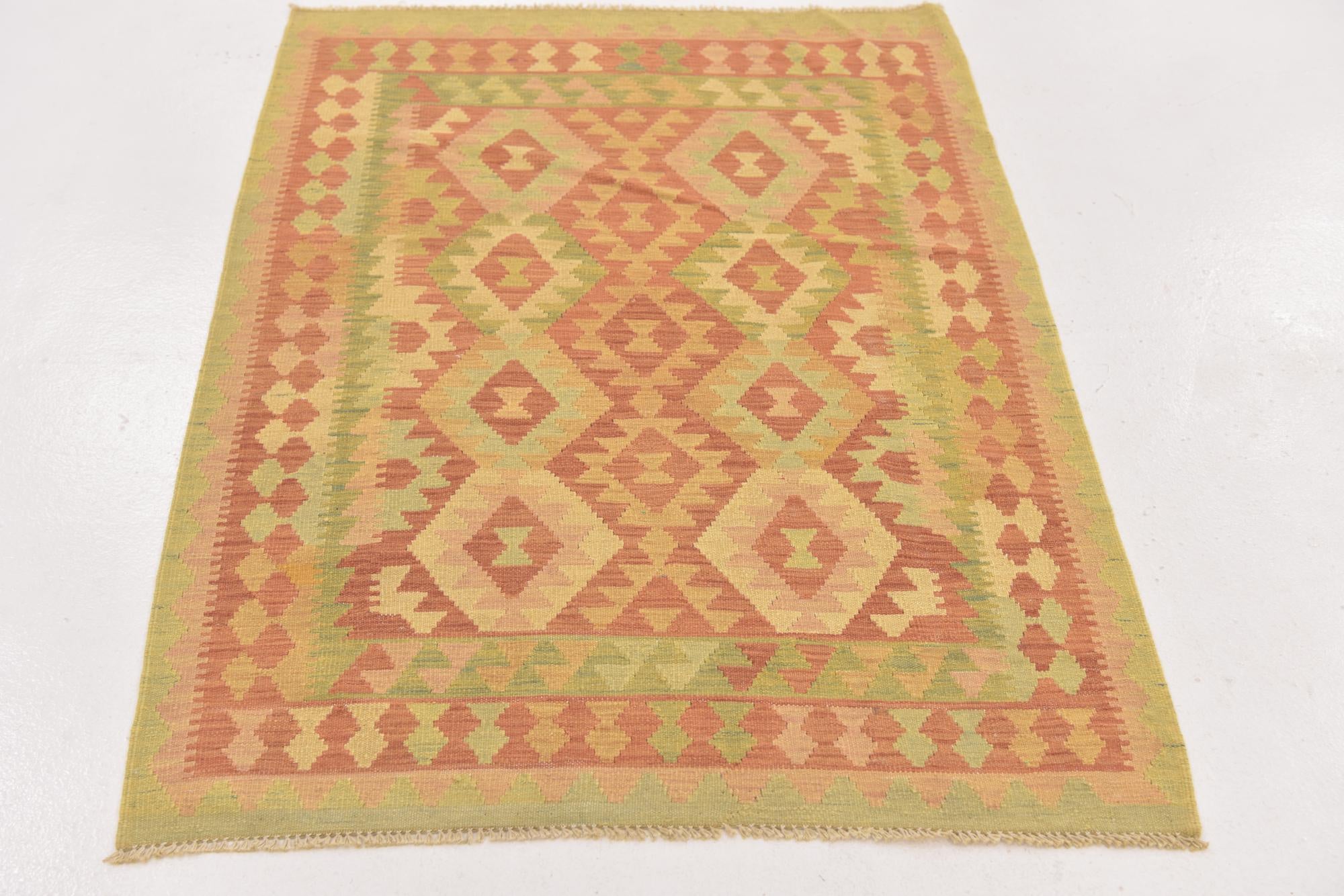 3' 2 x 4' 10 Hand Woven Kilim Waziri Wool Rug