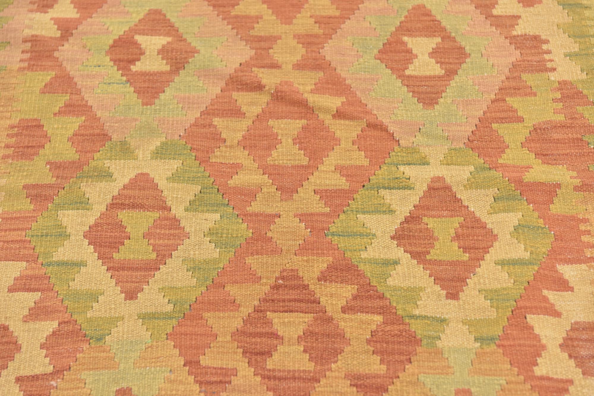 3' 2 x 4' 10 Hand Woven Kilim Waziri Wool Rug