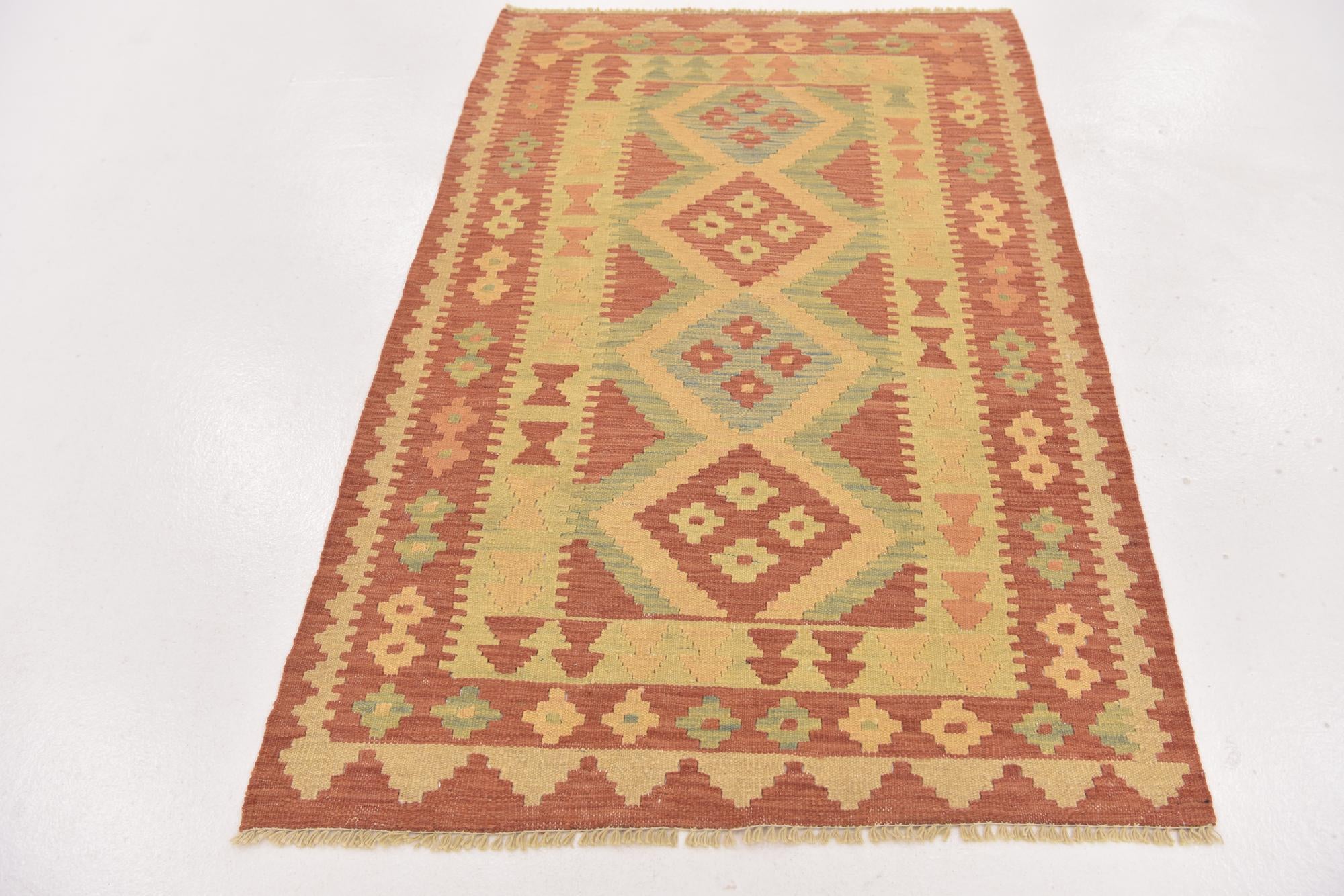 2' 9 x 4' 3 Hand Woven Kilim Waziri Wool Rug