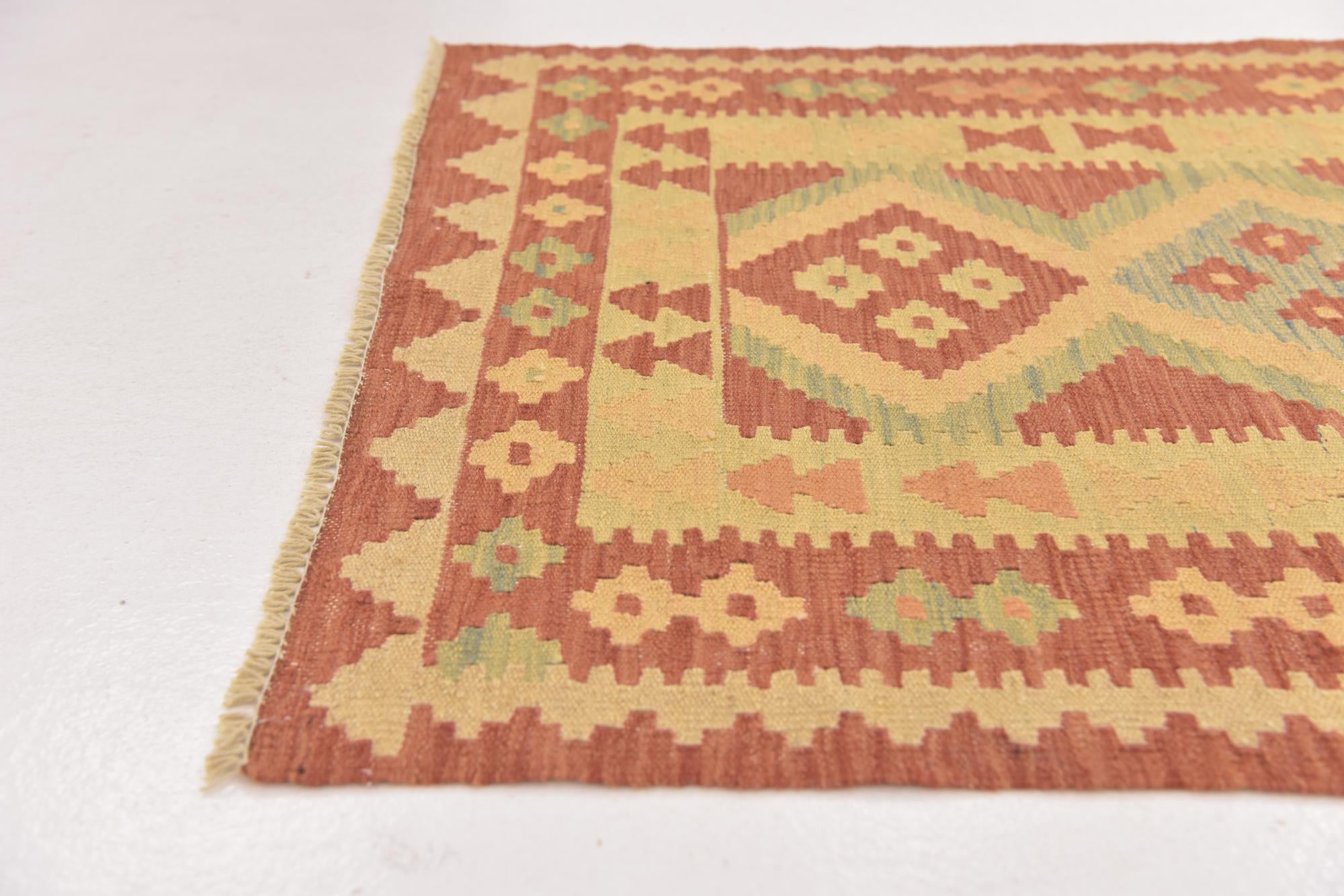 2' 9 x 4' 3 Hand Woven Kilim Waziri Wool Rug