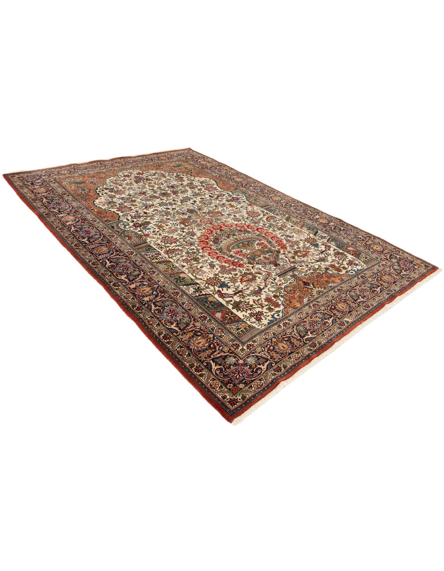 6' 7 x 9' 4 Hand Knotted Mashad Persian Wool Rug