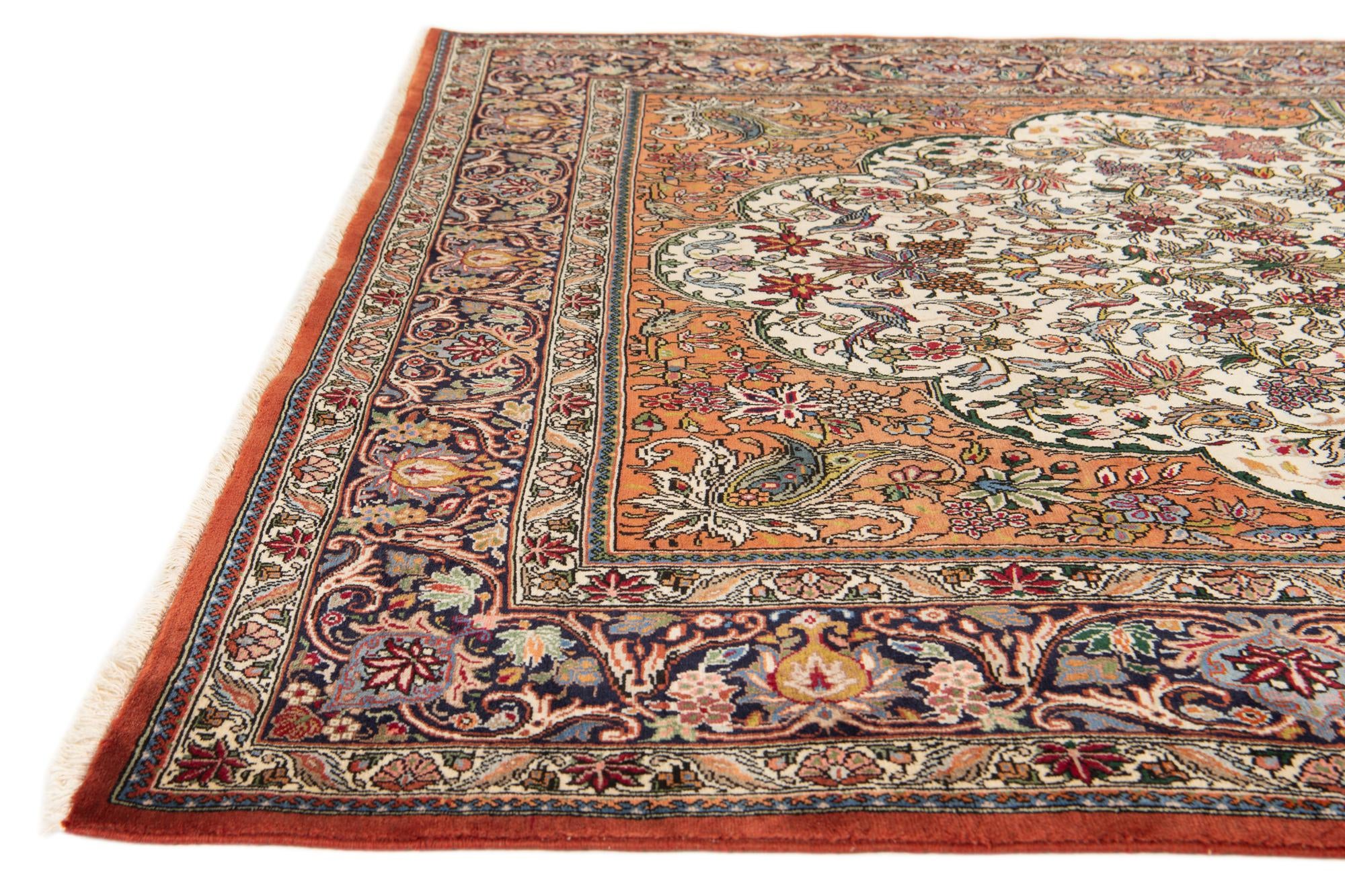 6' 7 x 9' 4 Hand Knotted Mashad Persian Wool Rug